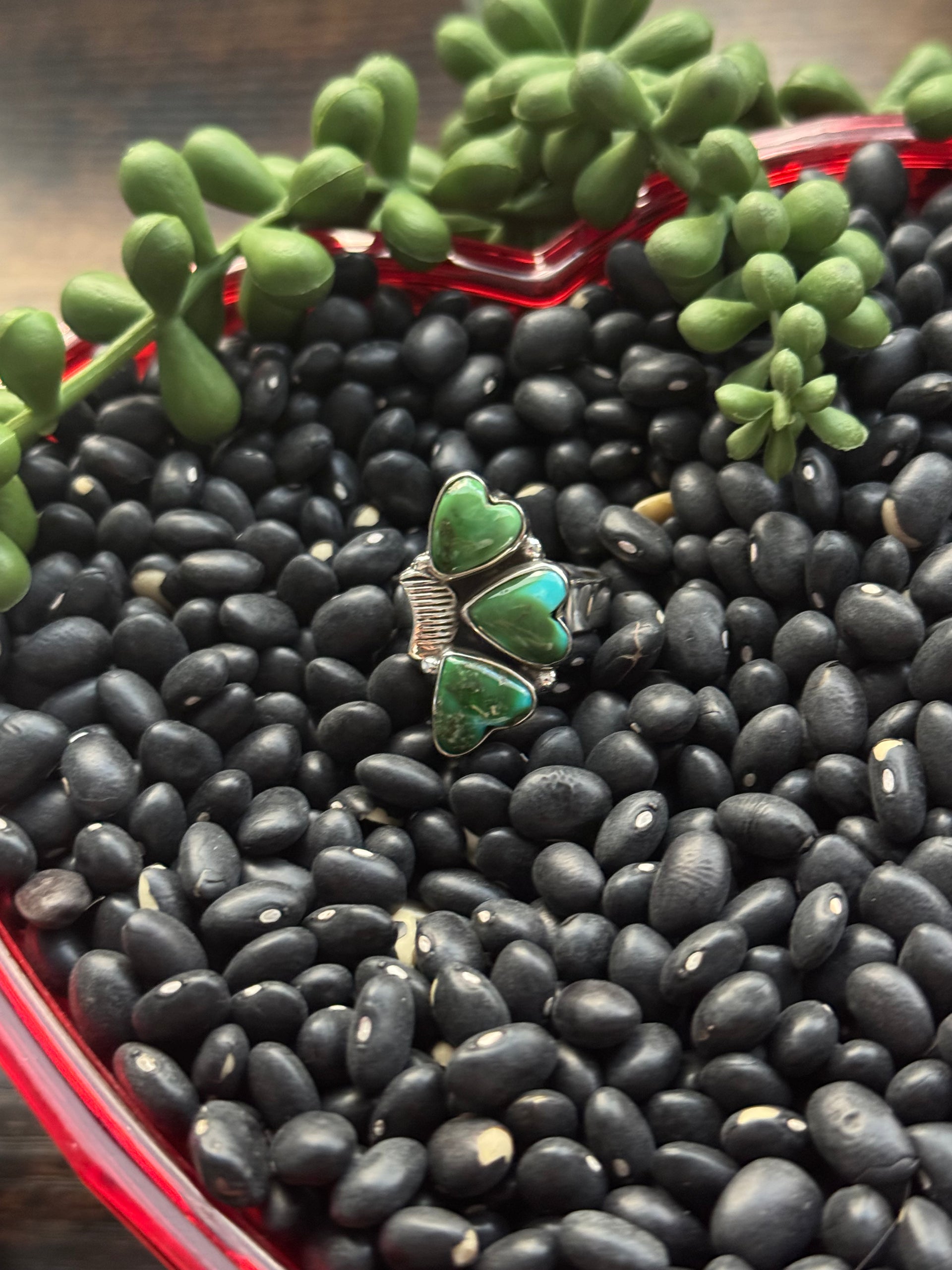 Southwest Handmade Sonoran Mountain Turquoise & Sterling Silver Adjustable Cluster Ring