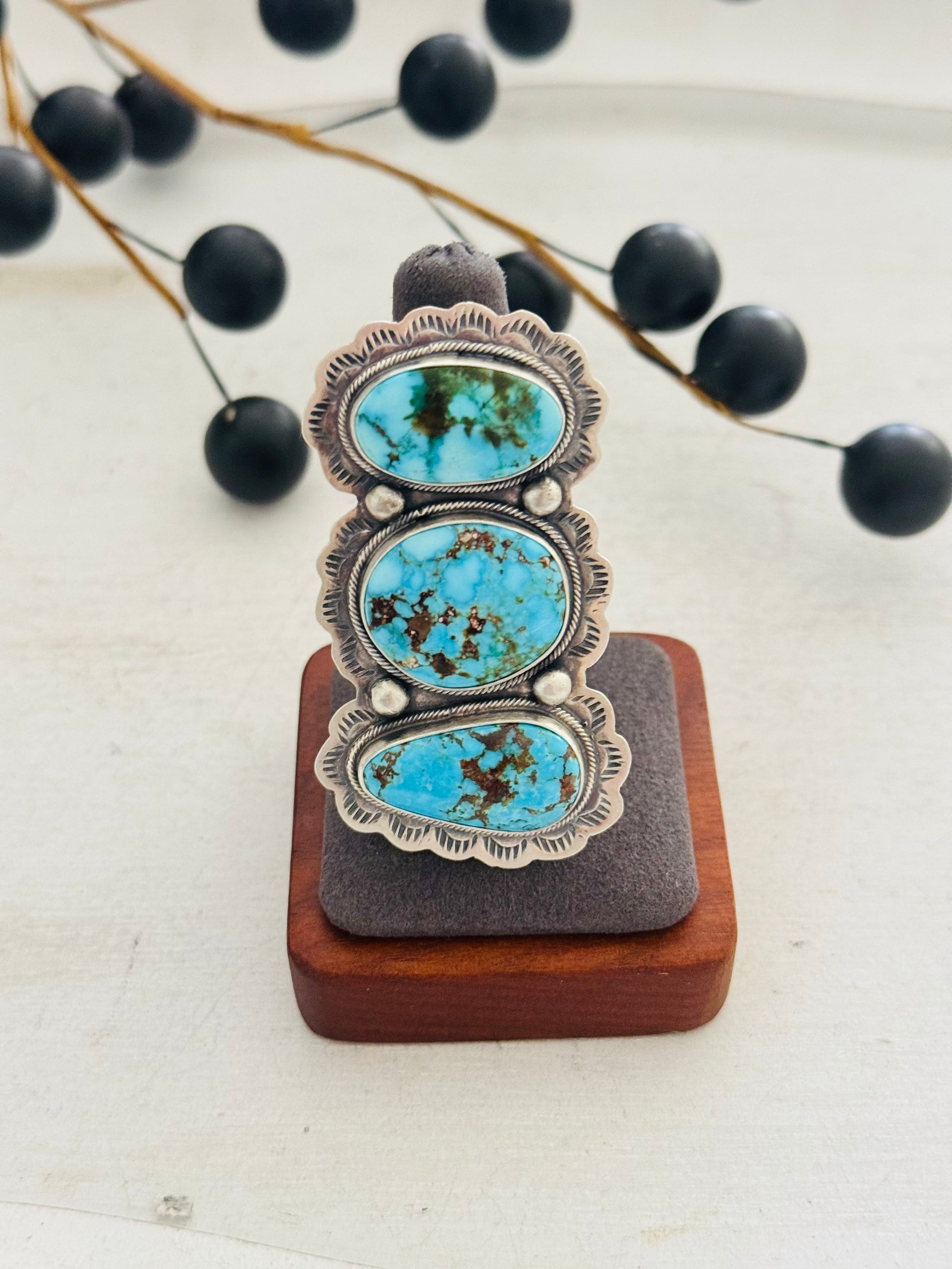 Danny Henio High Grade Kingman Turquoise & Sterling Silver Adjustable Ring