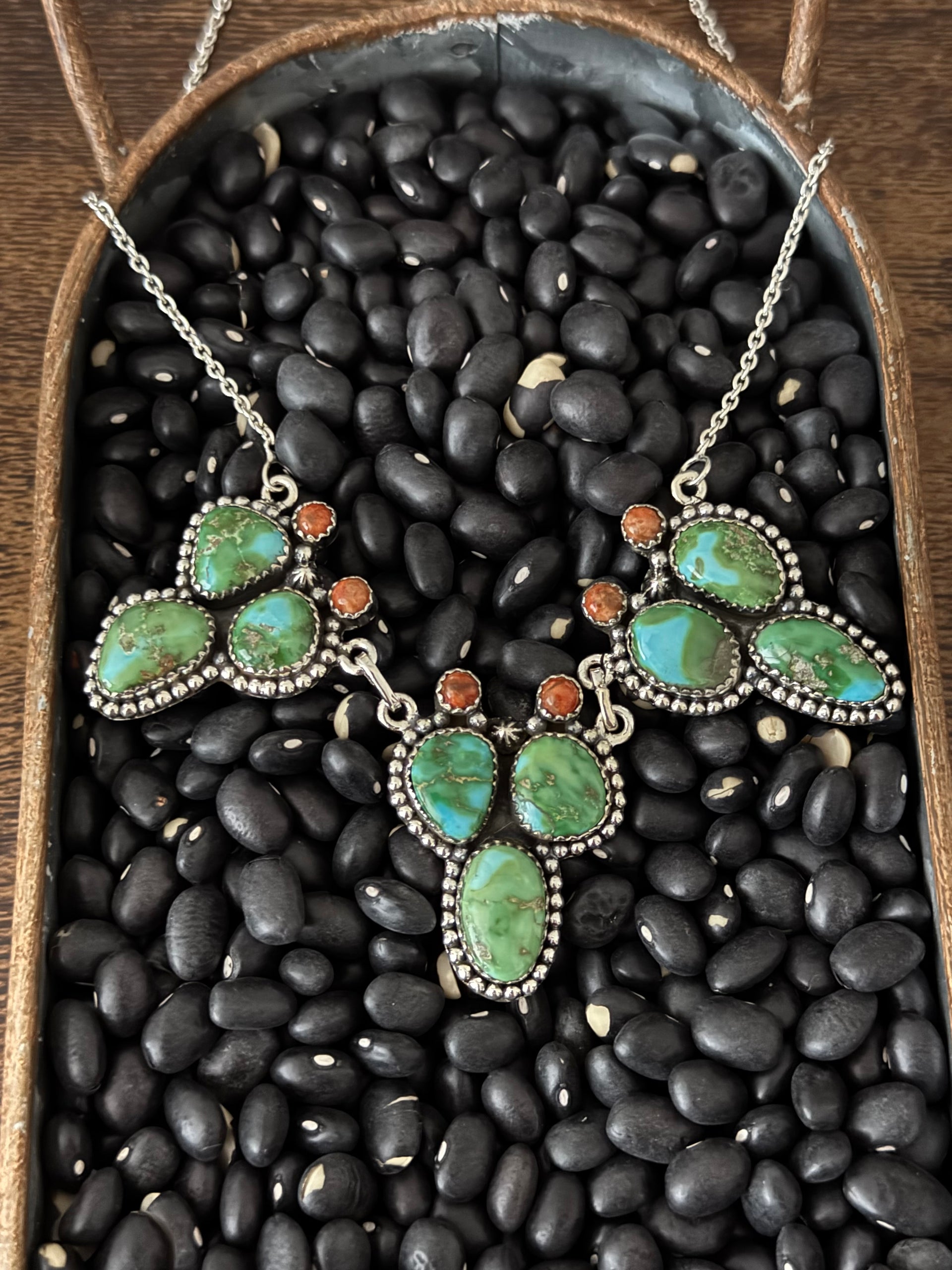 Southwest Handmade Multi Stone & Sterling Silver Prickly Pear Necklace