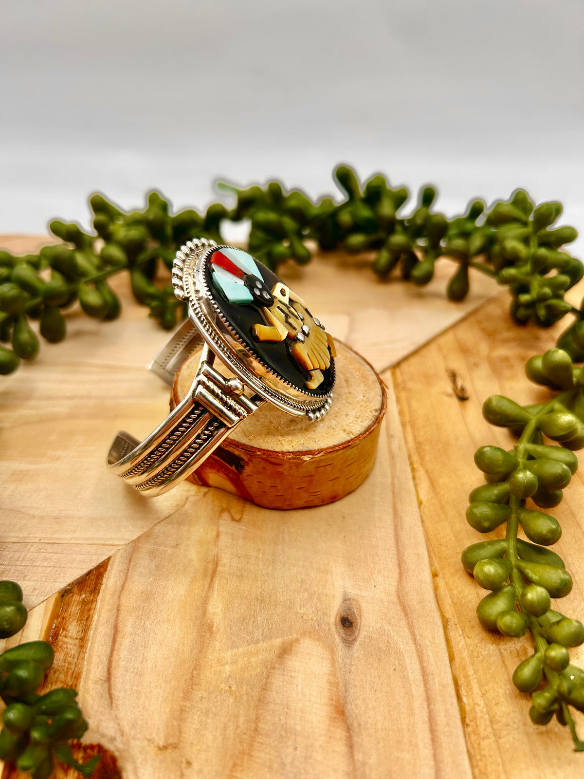 Ben Estate Multi Stone & Sterling Silver Cuff Bracelet & Ring Set