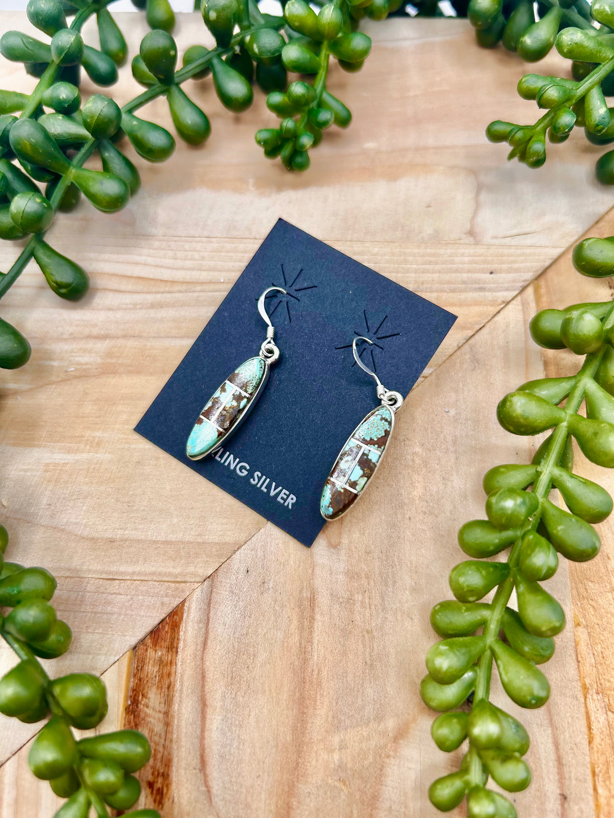 Navajo Made 8 Turquoise & Sterling Silver Hook Earrings