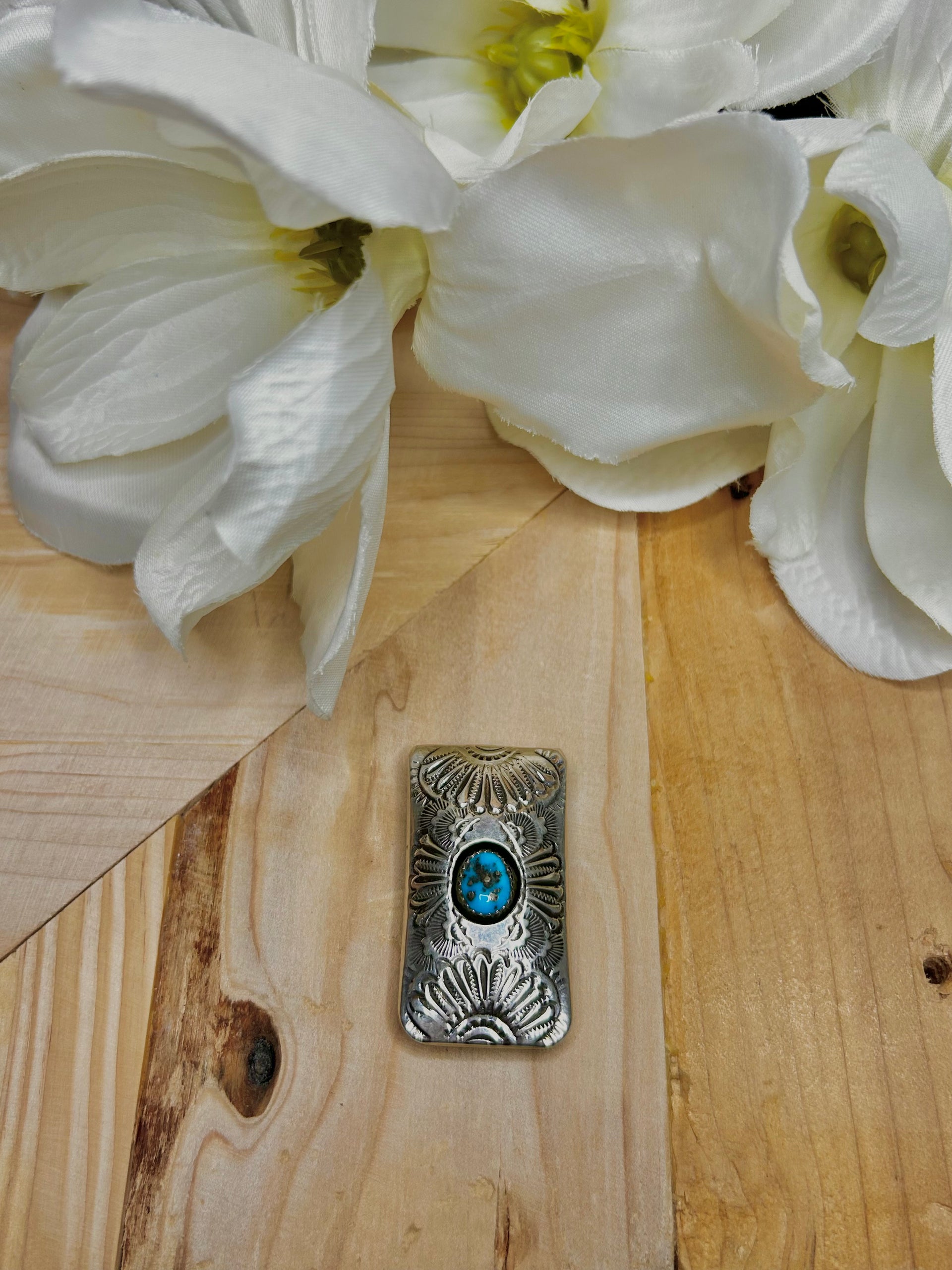 Navajo Made Kingman Turquoise & Sterling Silver Money Clip