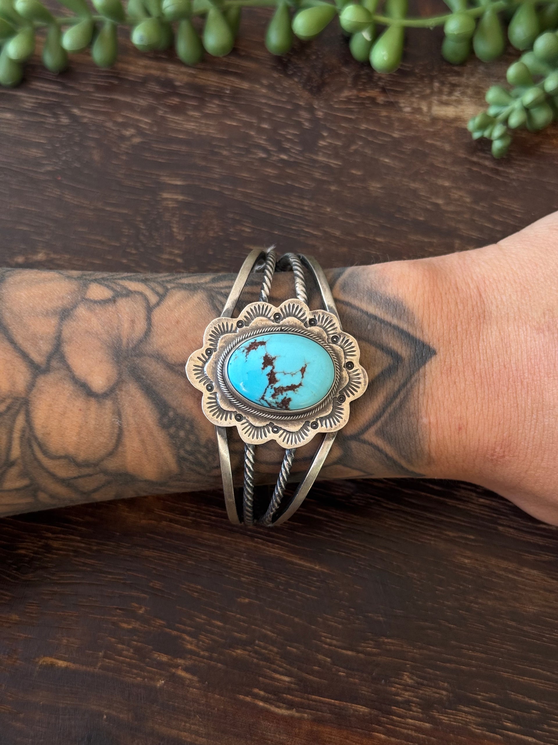 Navajo Made Egyptian Turquoise & Sterling Silver Cuff Bracelet