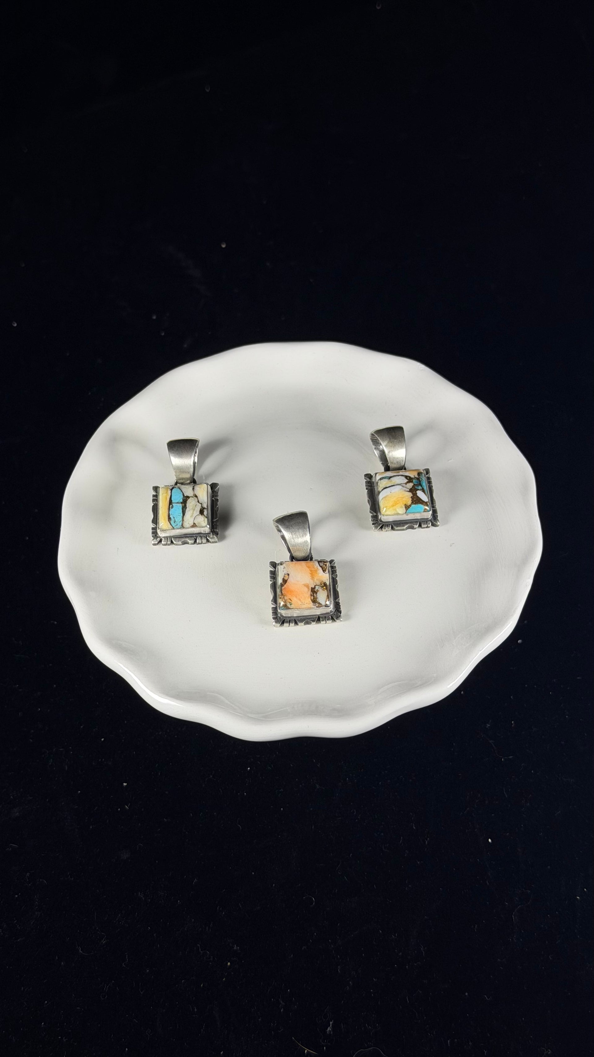 Navajo Made Mohave Turquoise & Sterling Silver Pendant
