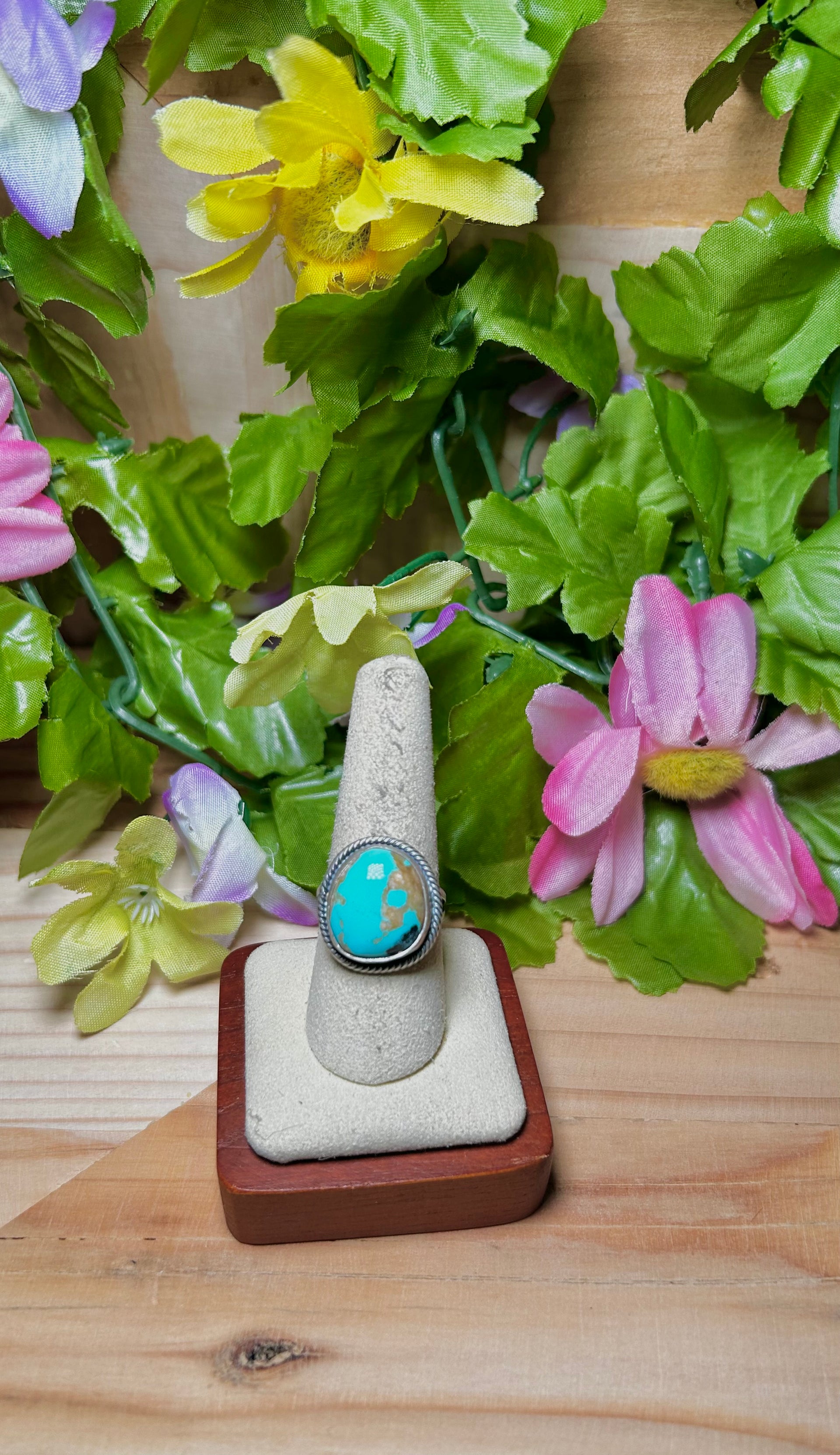 Navajo Made Kingman Turquoise & Sterling Silver Ring Size 9