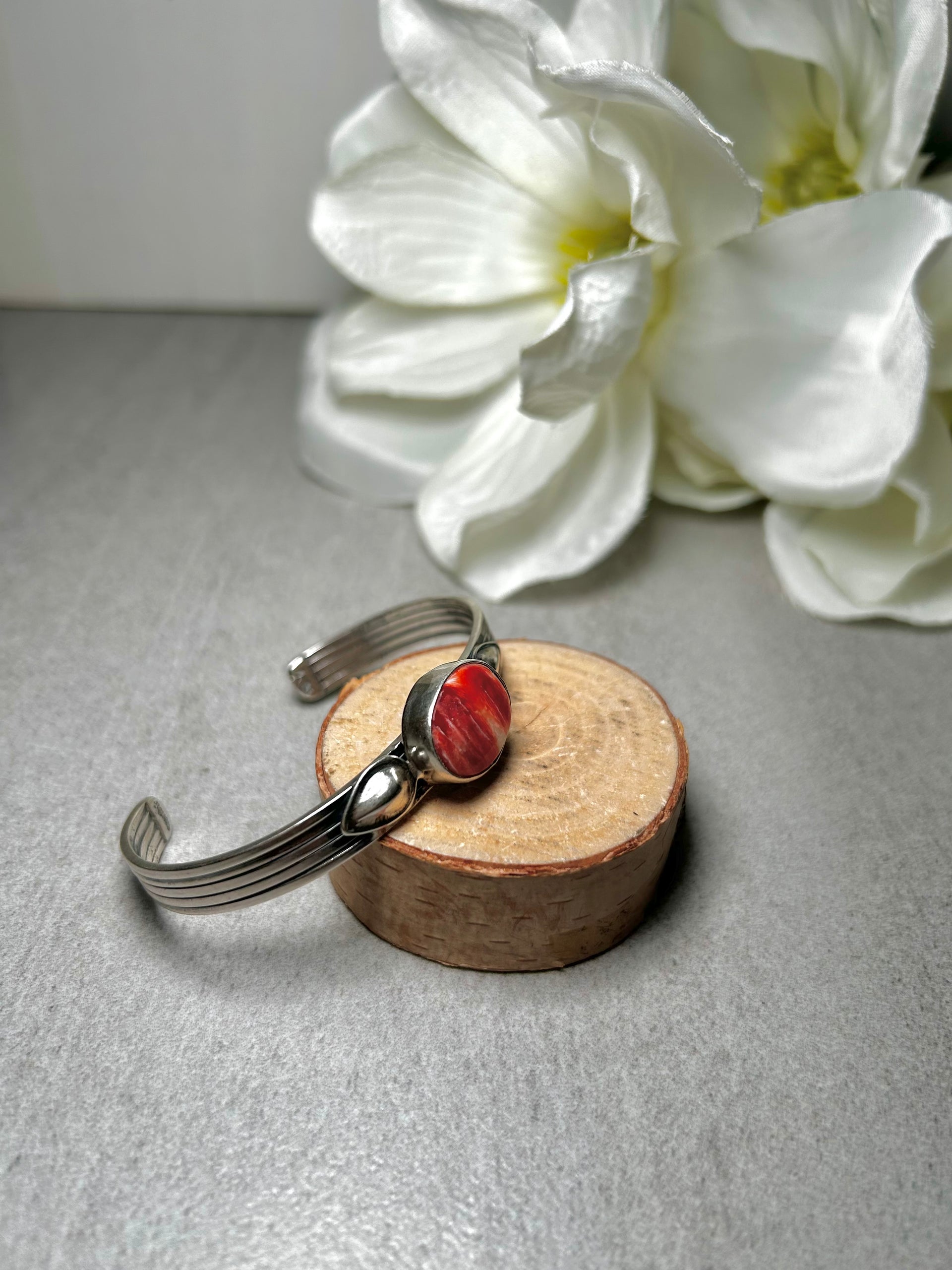 Navajo Made Spiny Oyster & Sterling Silver Cuff Bracelet