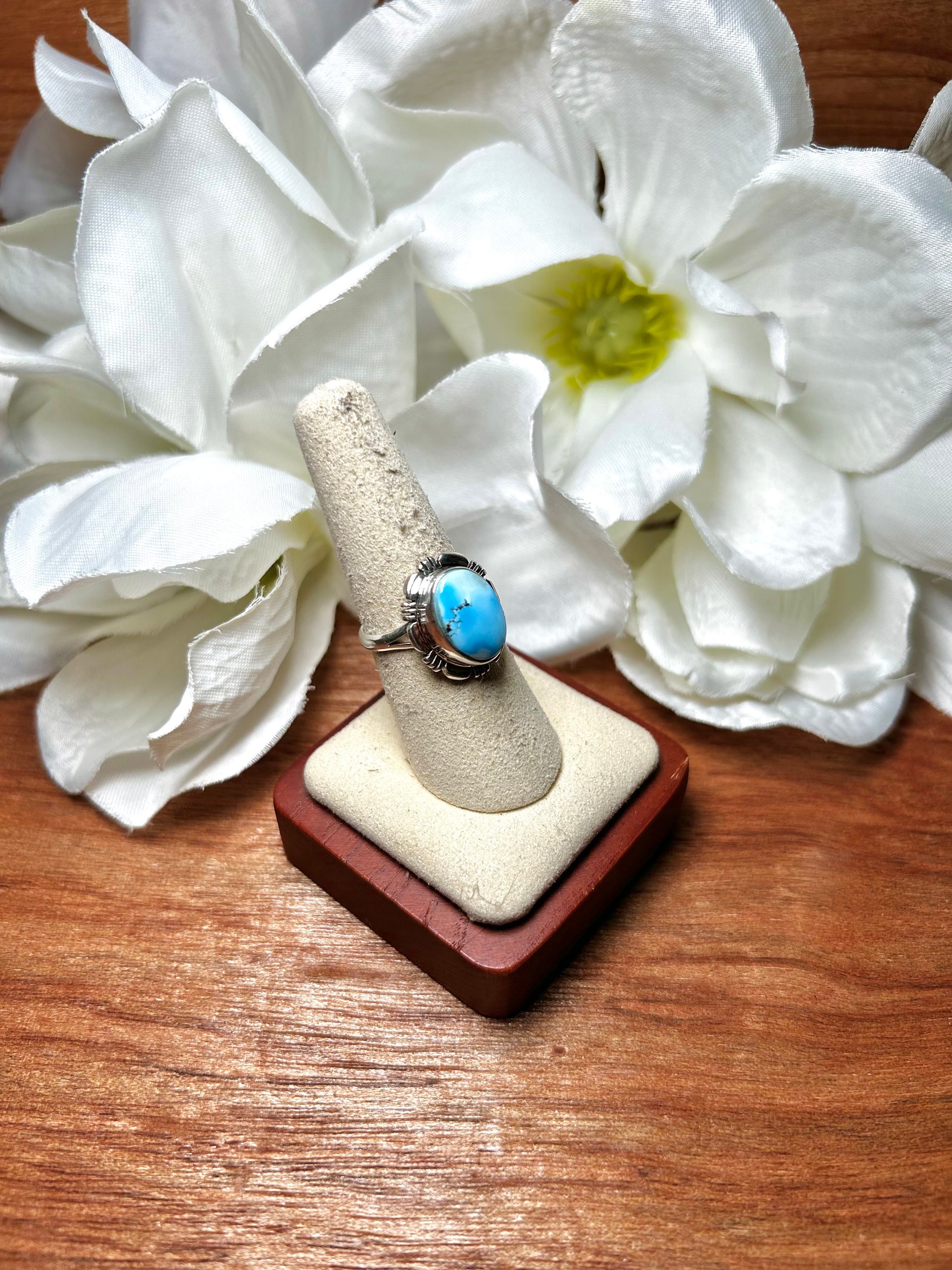 Navajo Made Golden Hill Turquoise & Sterling Silver Cluster Ring Size 7.25