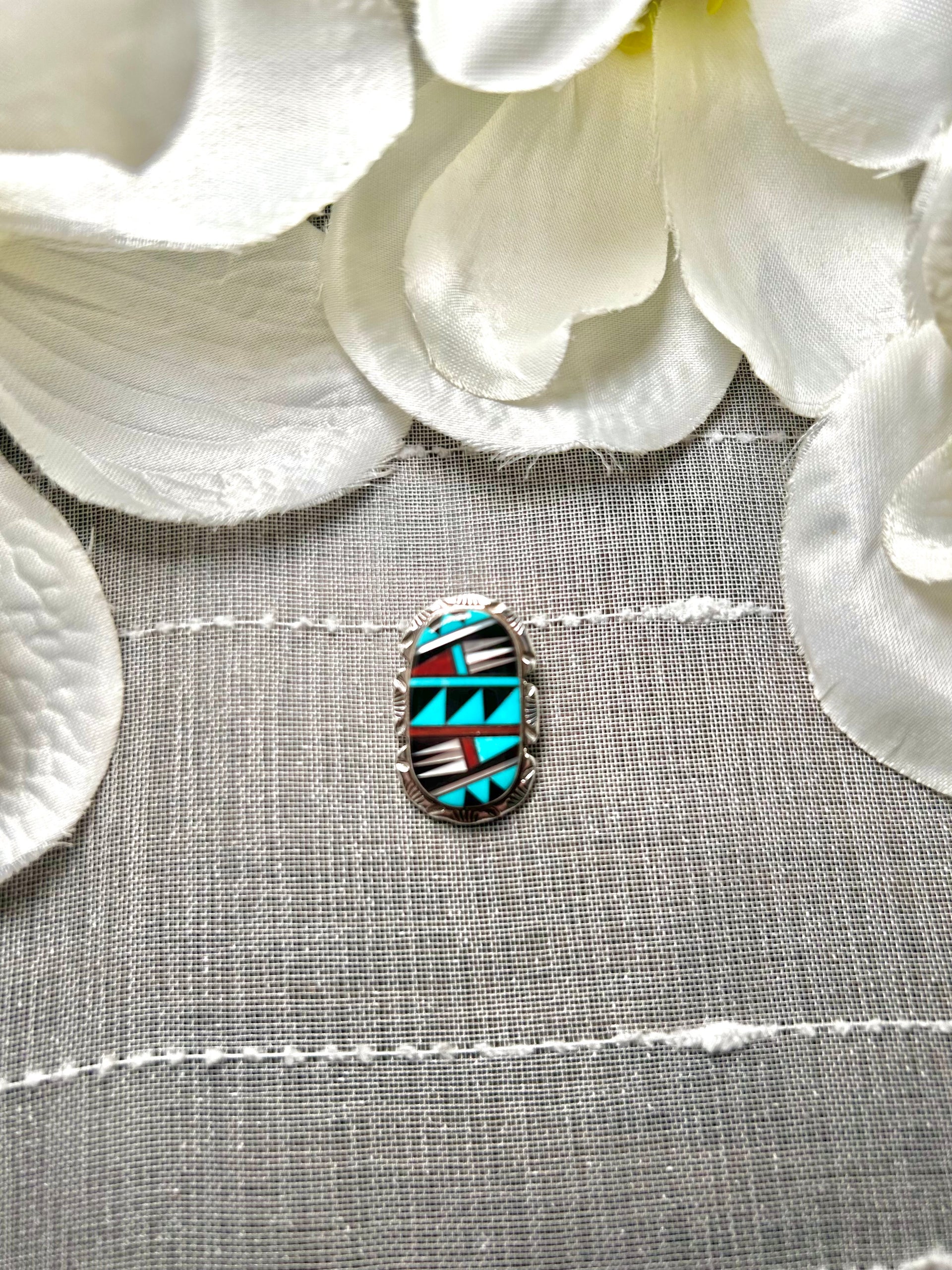 Zuni Multi Stone Inlay & Sterling Silver Pin