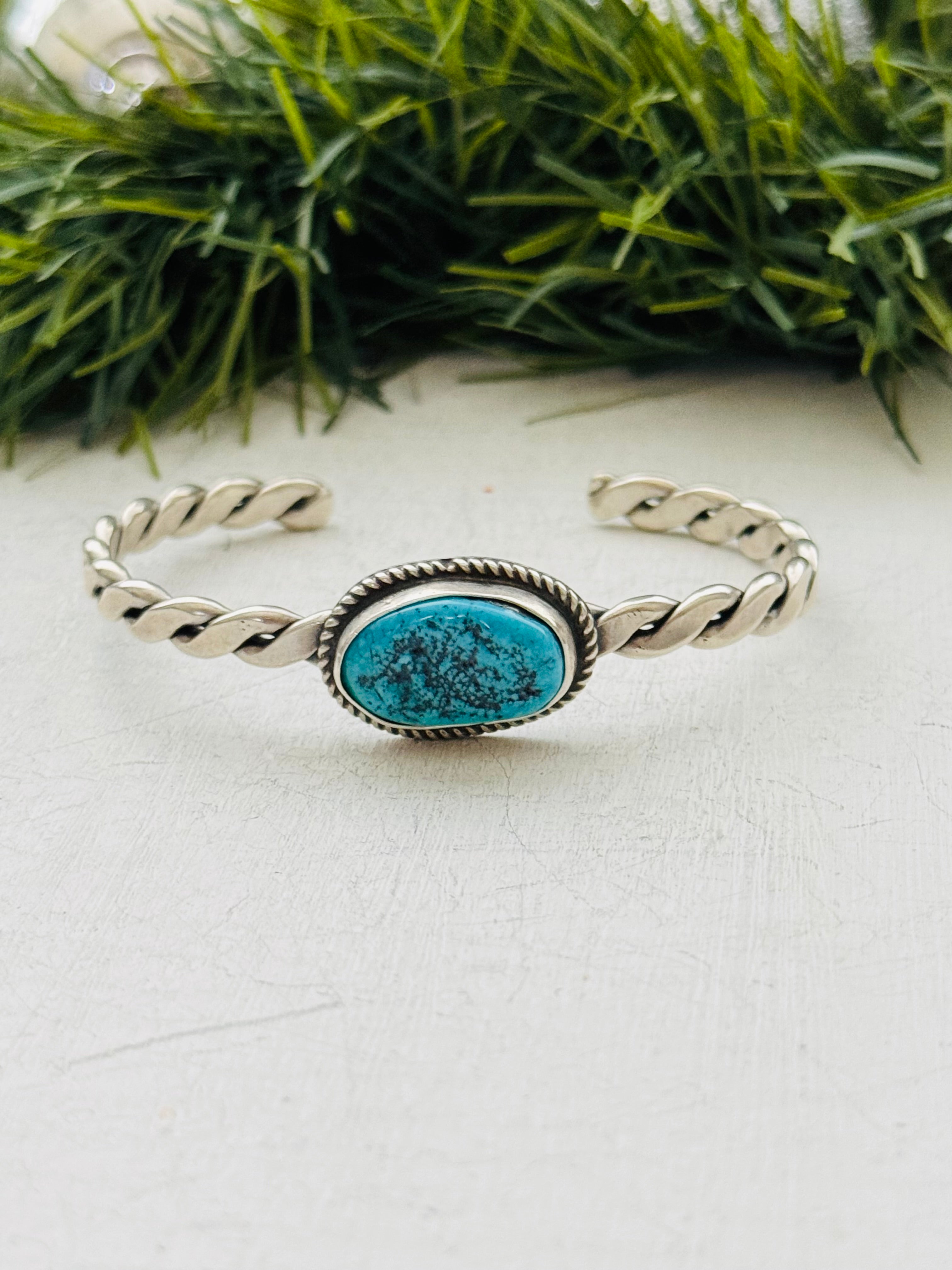 Navajo Made Kingman Turquoise & Sterling Silver Cuff Bracelet