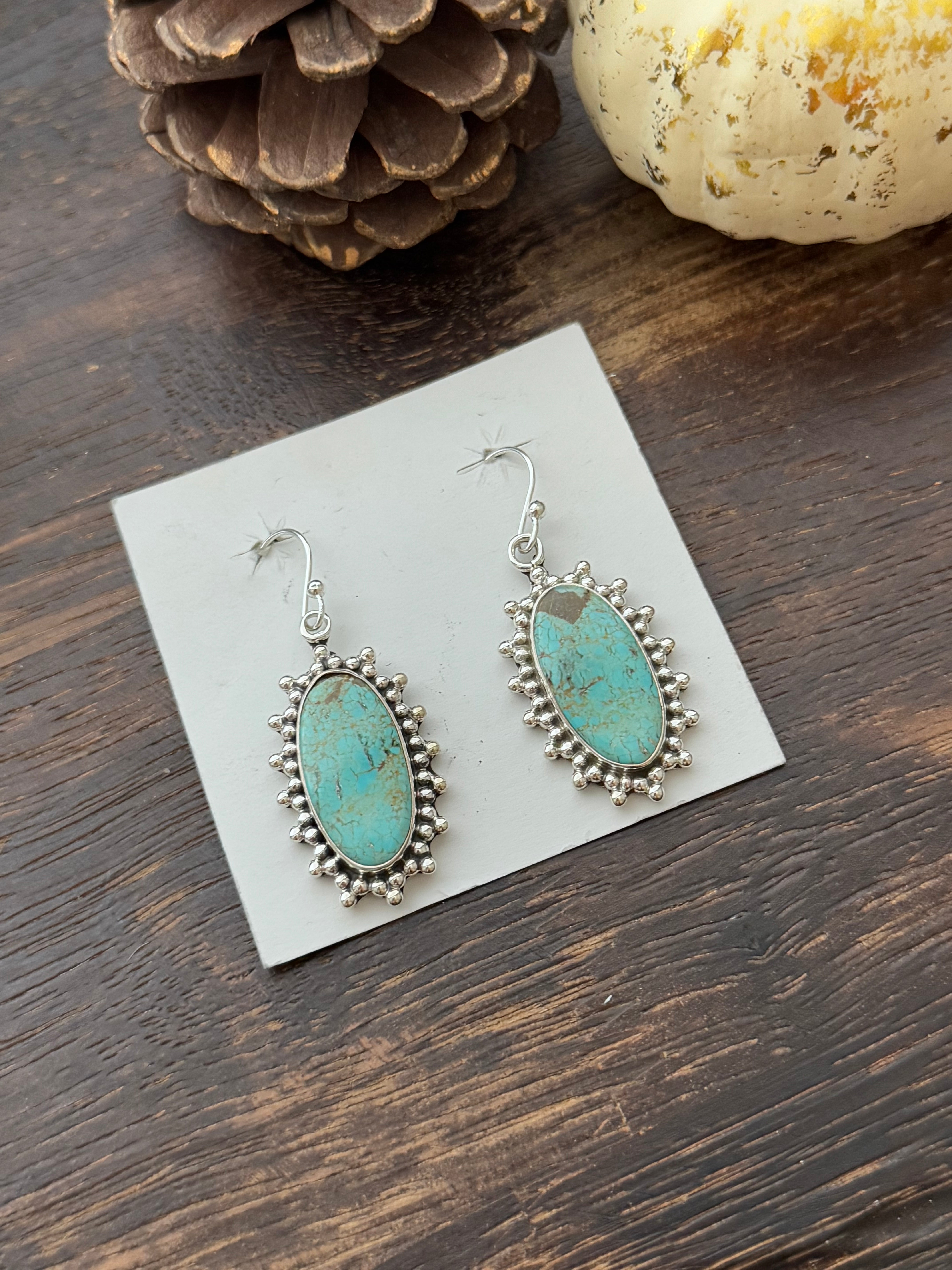 Southwest Handmade #8 Turquoise & Sterling Silver Dangle Earrings