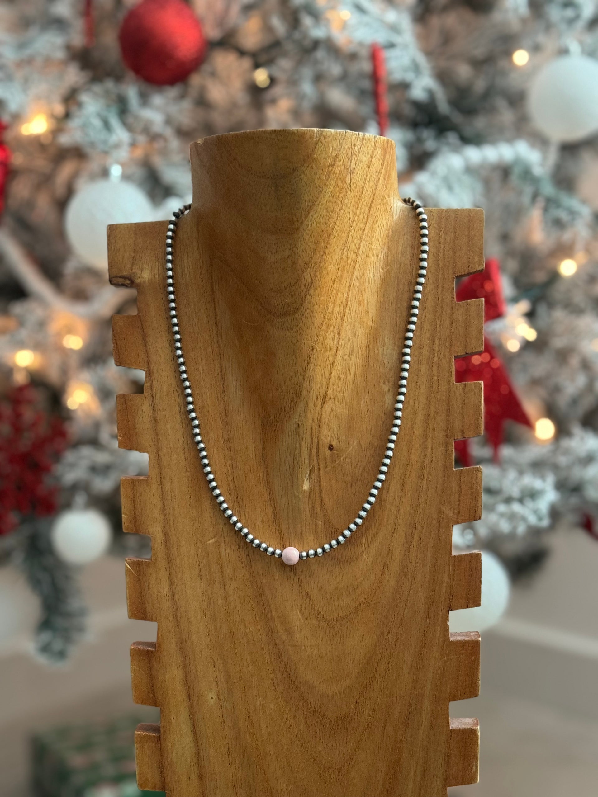 Navajo Strung Pink Conch & Sterling Silver Pearl Necklace