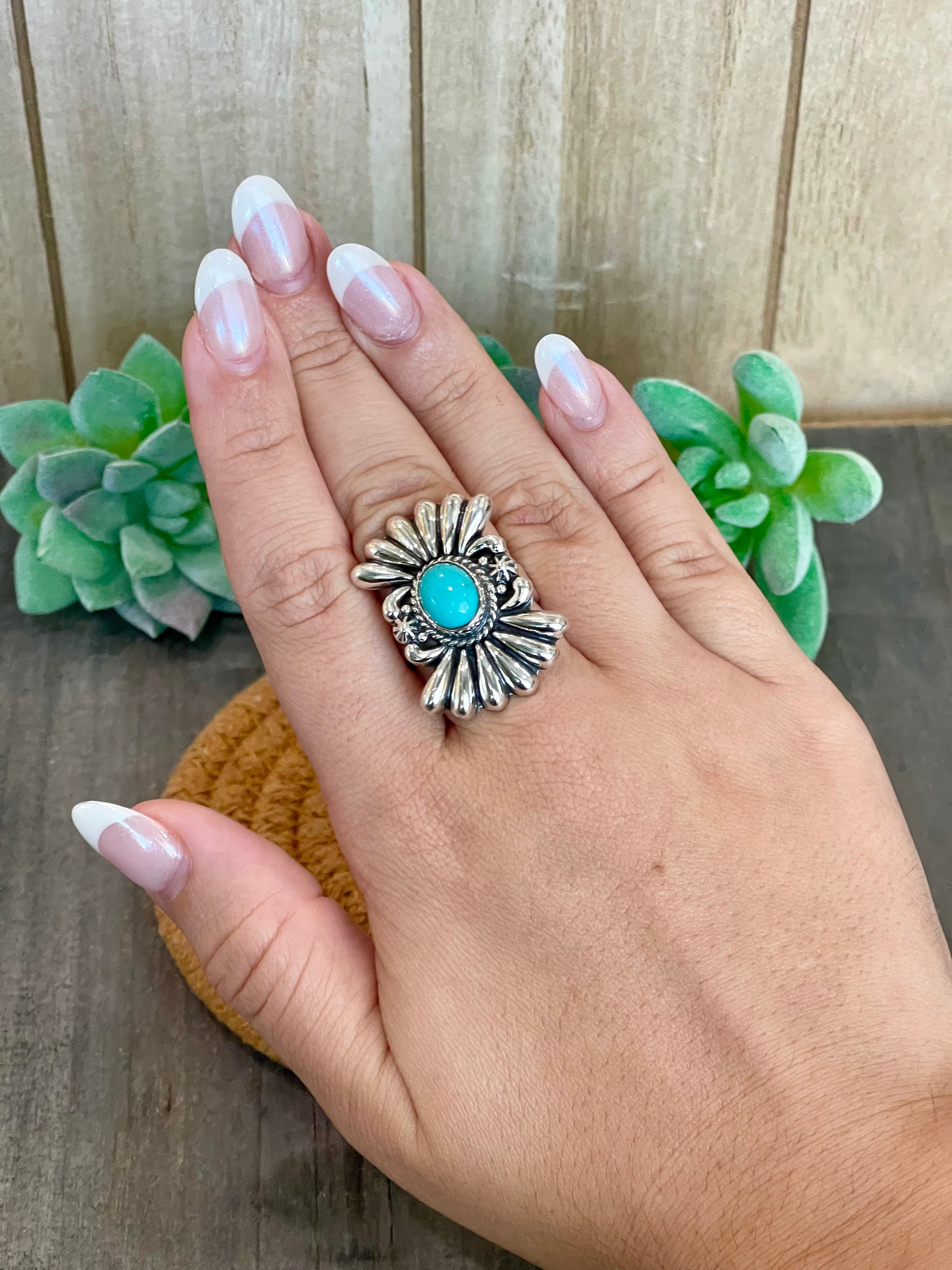 Southwest Handmade Kingman Turquoise & Sterling Silver Adjustable Ring