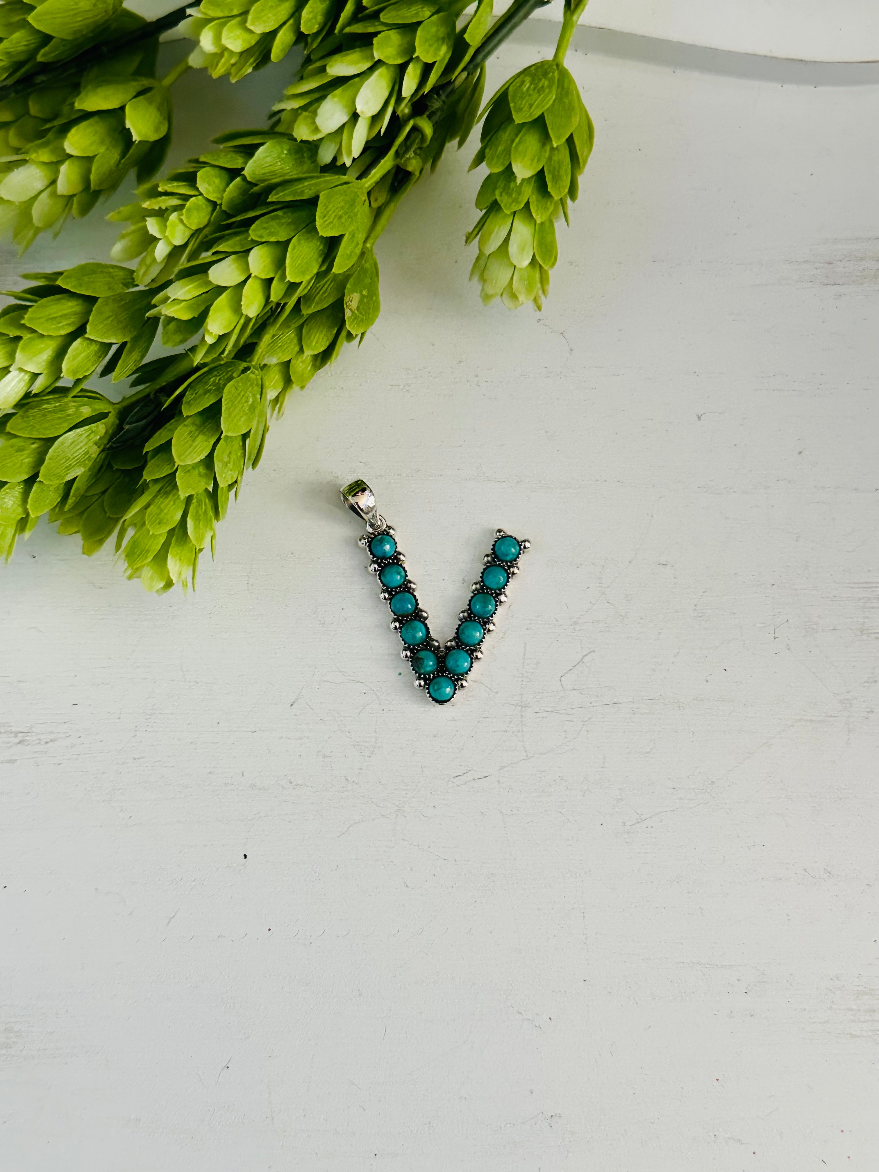 Southwest Handmade Kingman Turquoise & Sterling Silver Letter Pendant