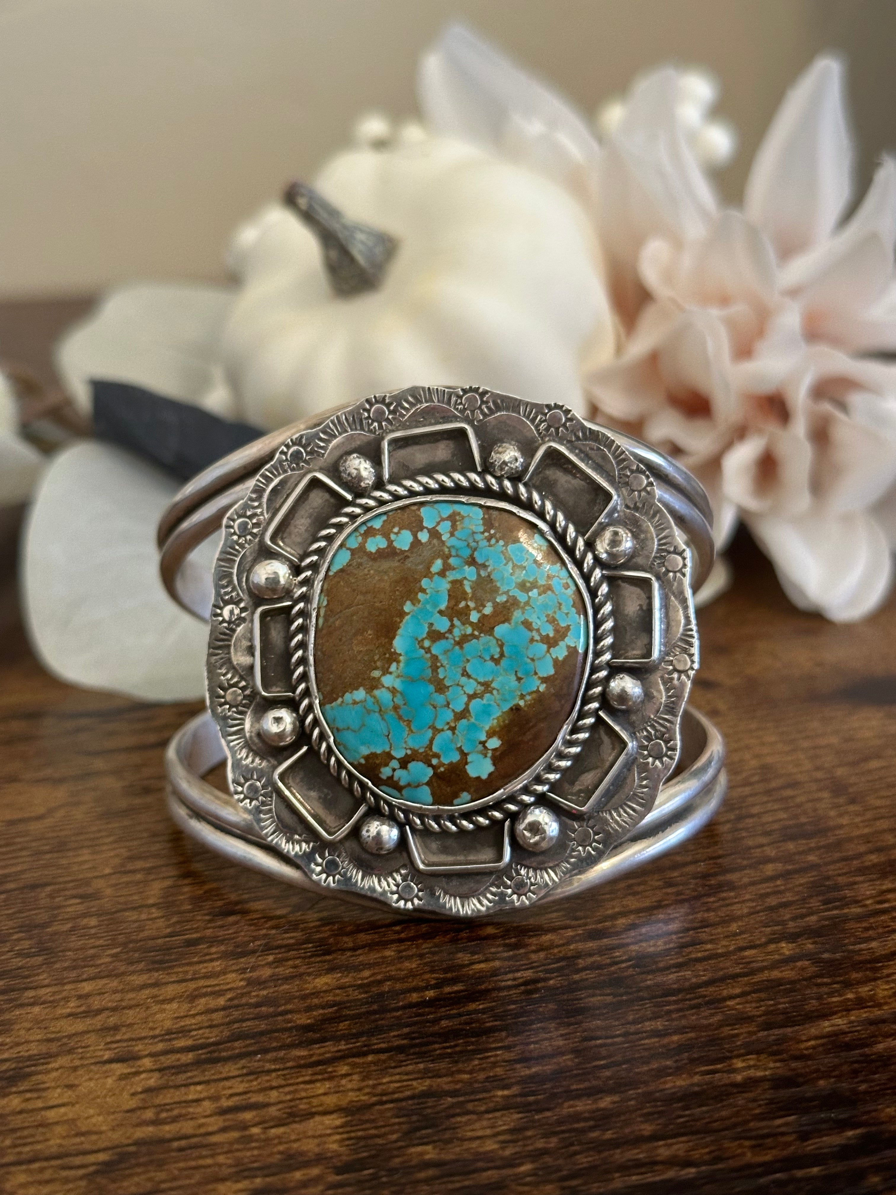 Rena Shelly #8 Turquoise & Sterling Silver Cuff Bracelet