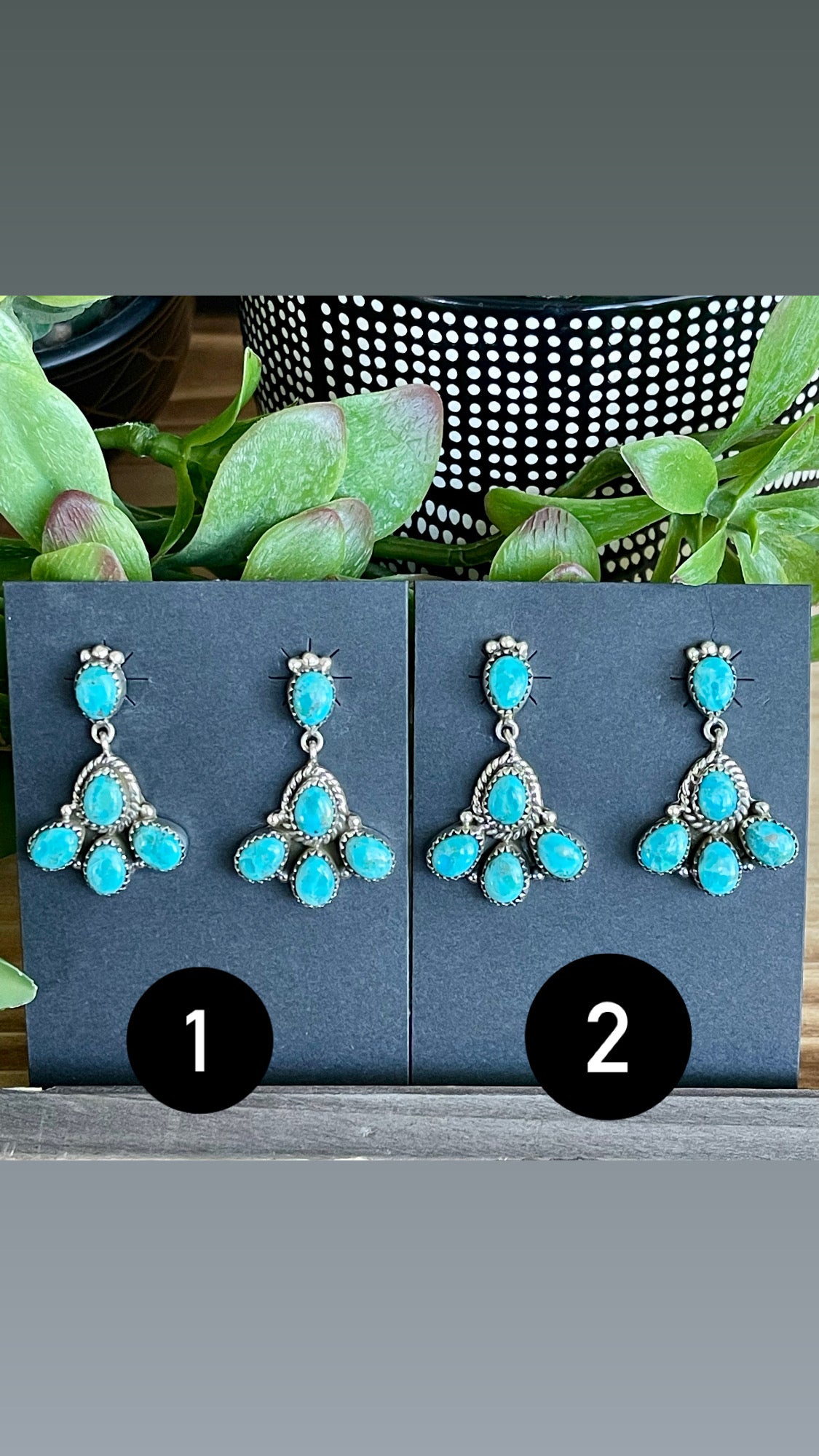 Southwest Handmade Kingman Turquoise & Sterling Silver Cluster Post Dangle Earrings