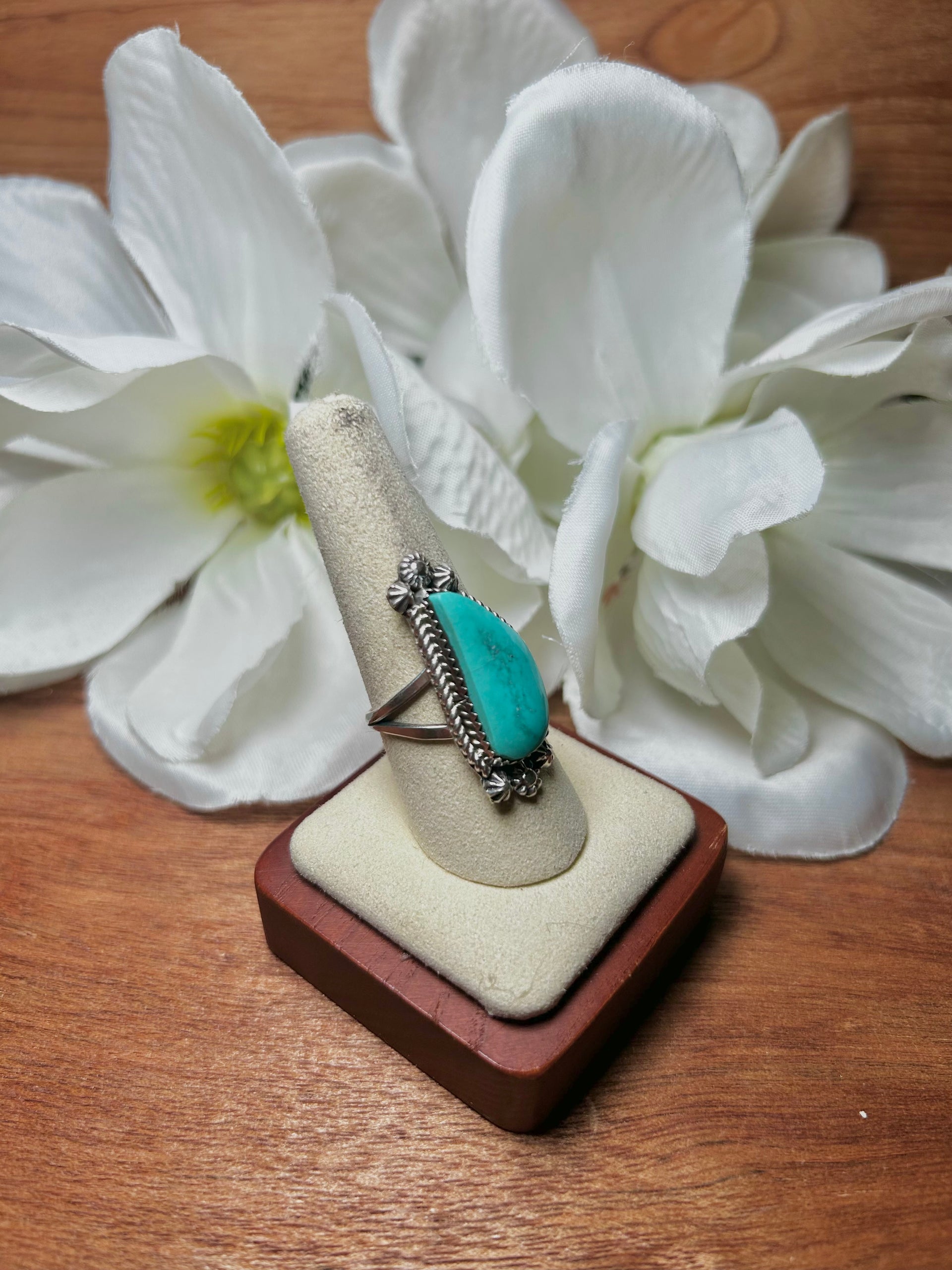 Navajo Made Kingman Turquoise & Sterling Silver Ring Size 9