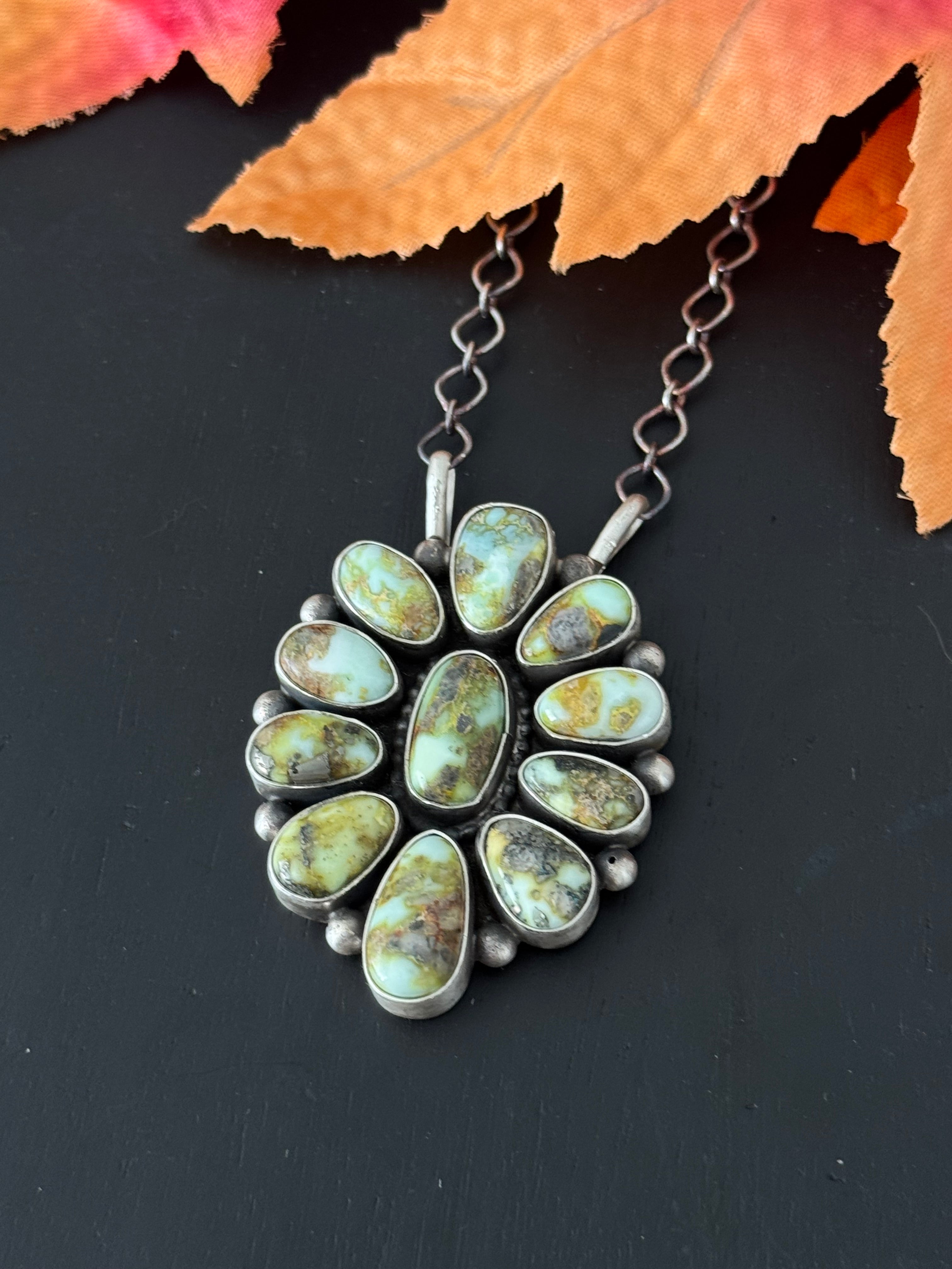 Dave Skeets Palomino Variscite & Sterling Silver Cluster Necklace