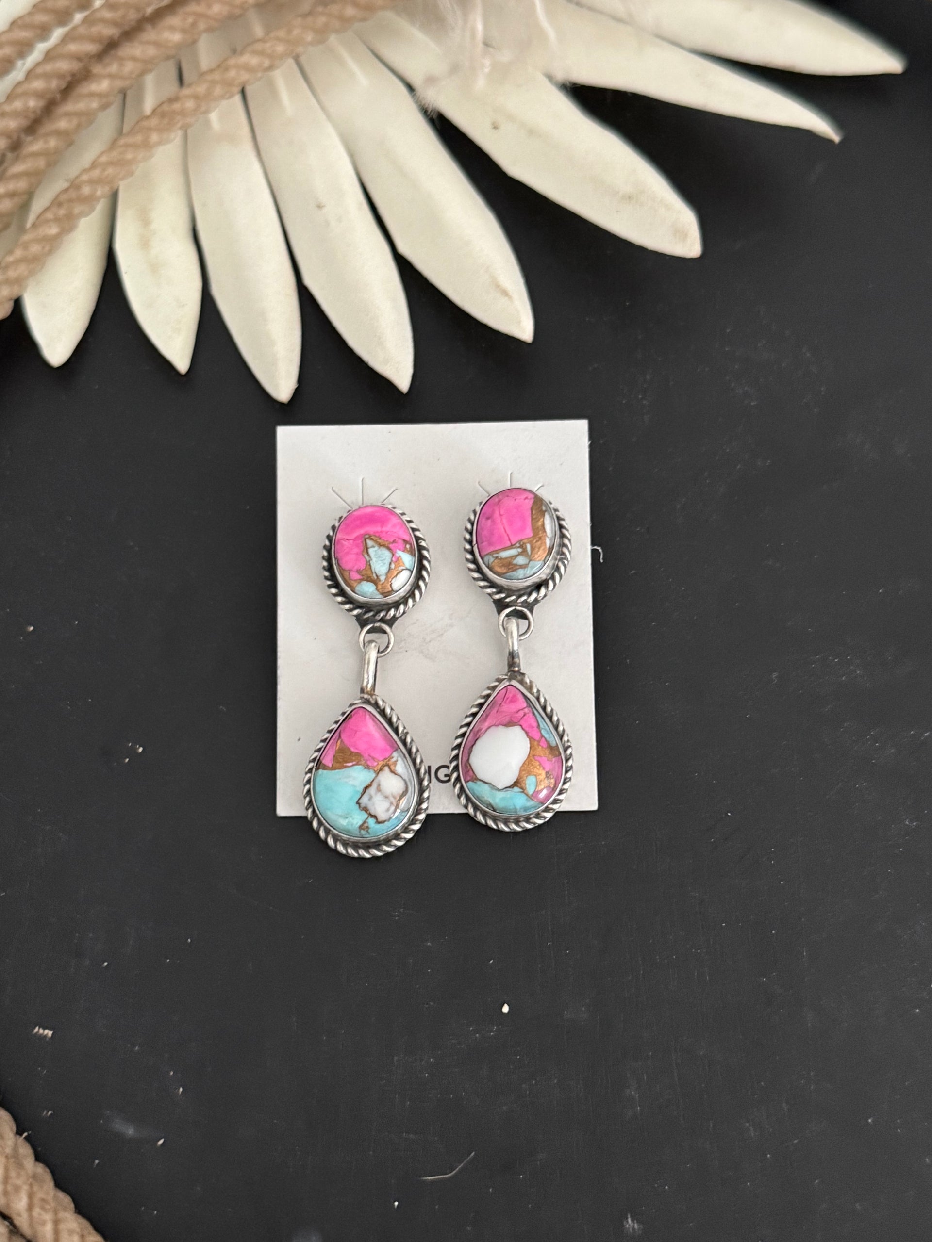 Freda Martinez Cotton Candy Composite & Sterling Silver Post Dangle Earrings