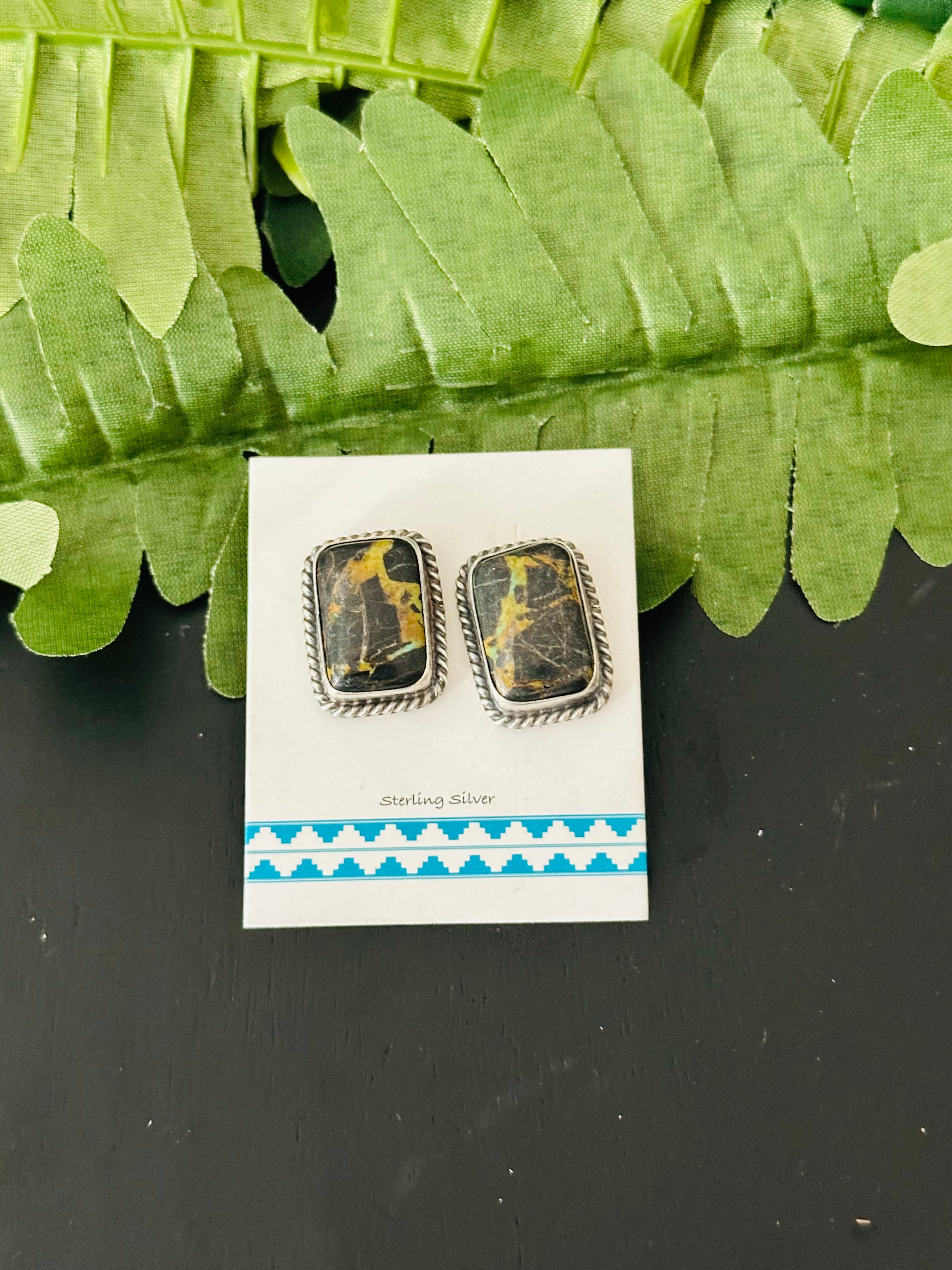 Pete Skeets Black Jack Turquoise & Sterling Silver Post Earrings