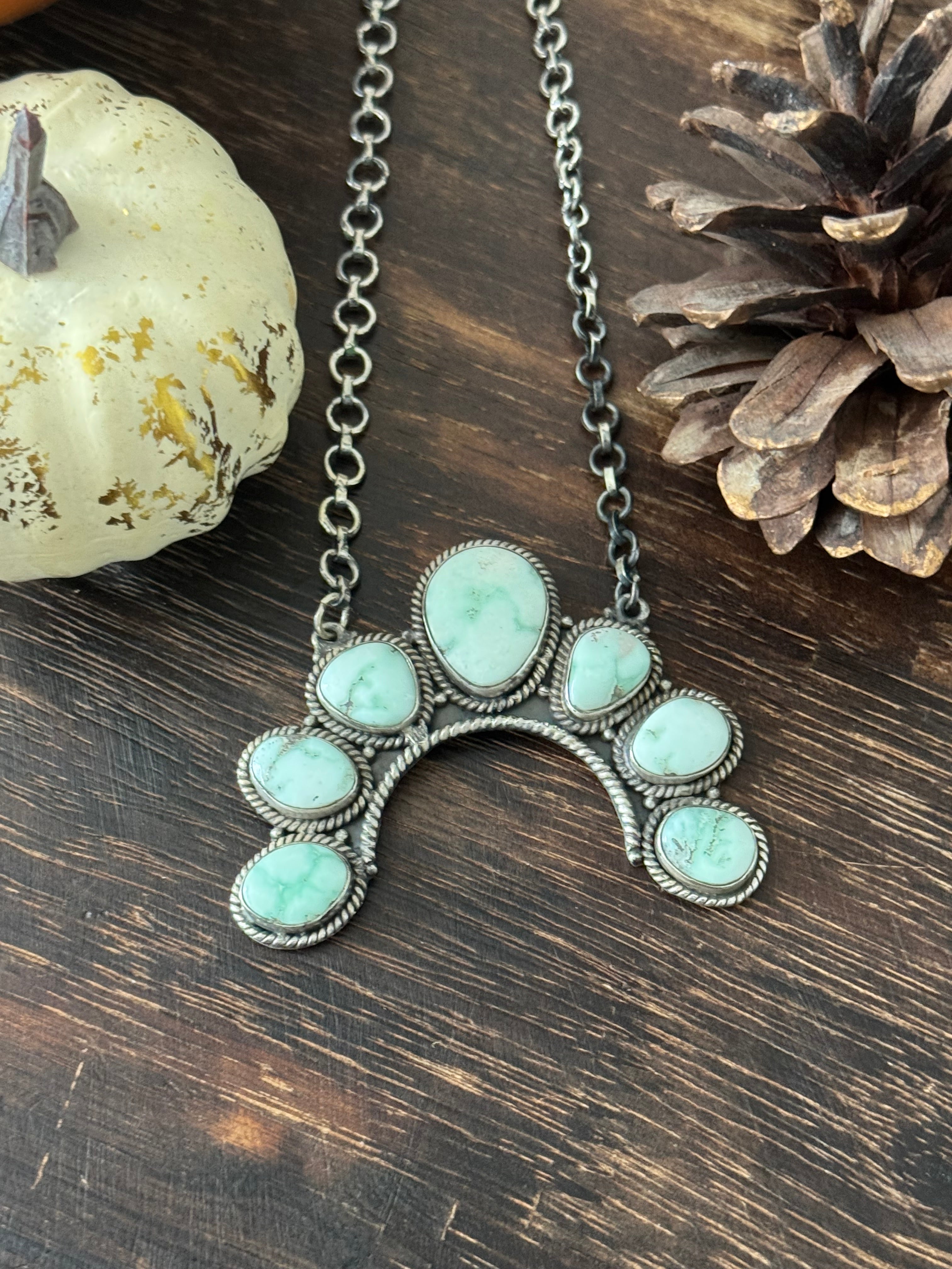 Southwest Paloma Variscite & Sterling Silver Cluster Necklace