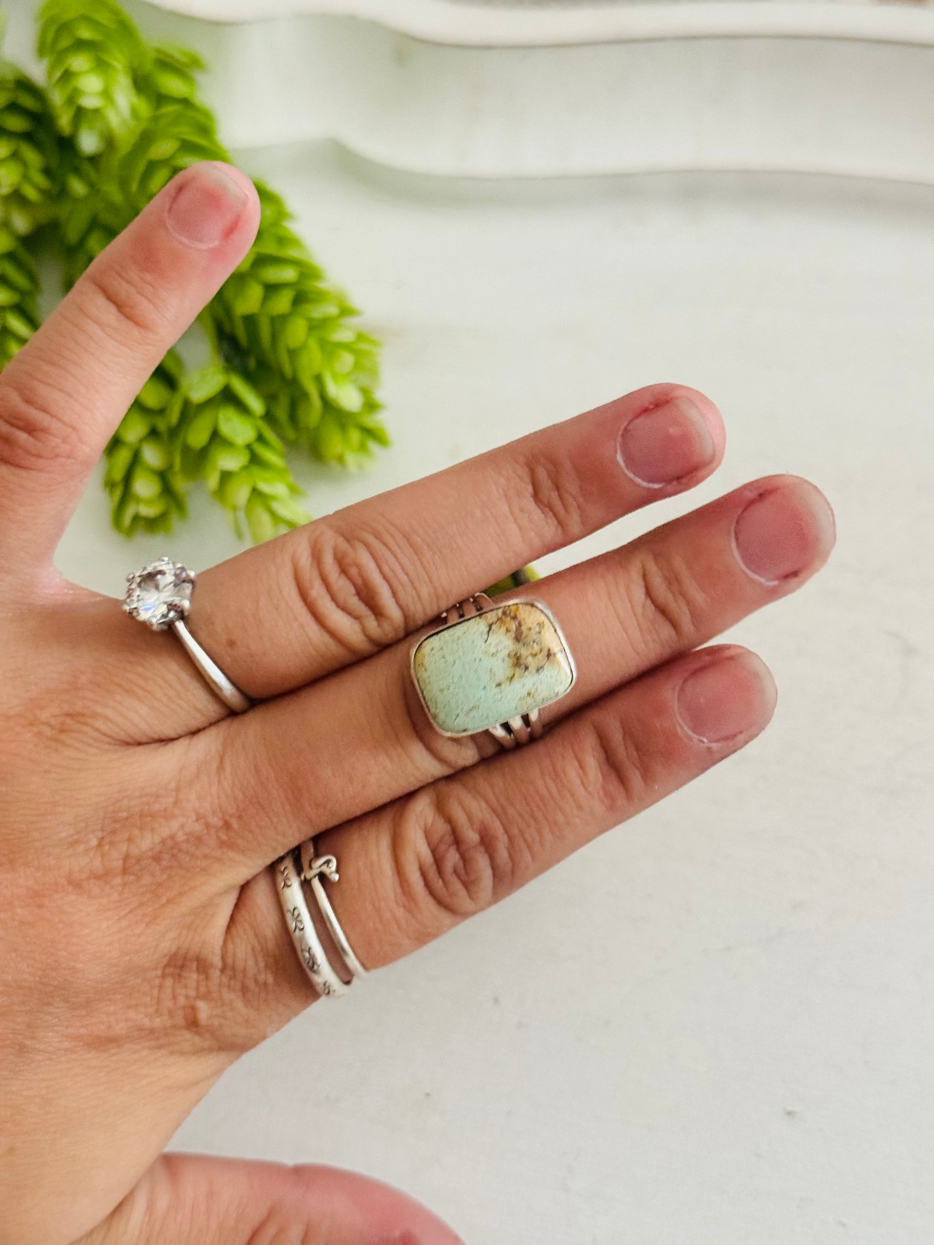 Southwest Made Kingman Turquoise & Sterling Sliver Ring Size 5.75