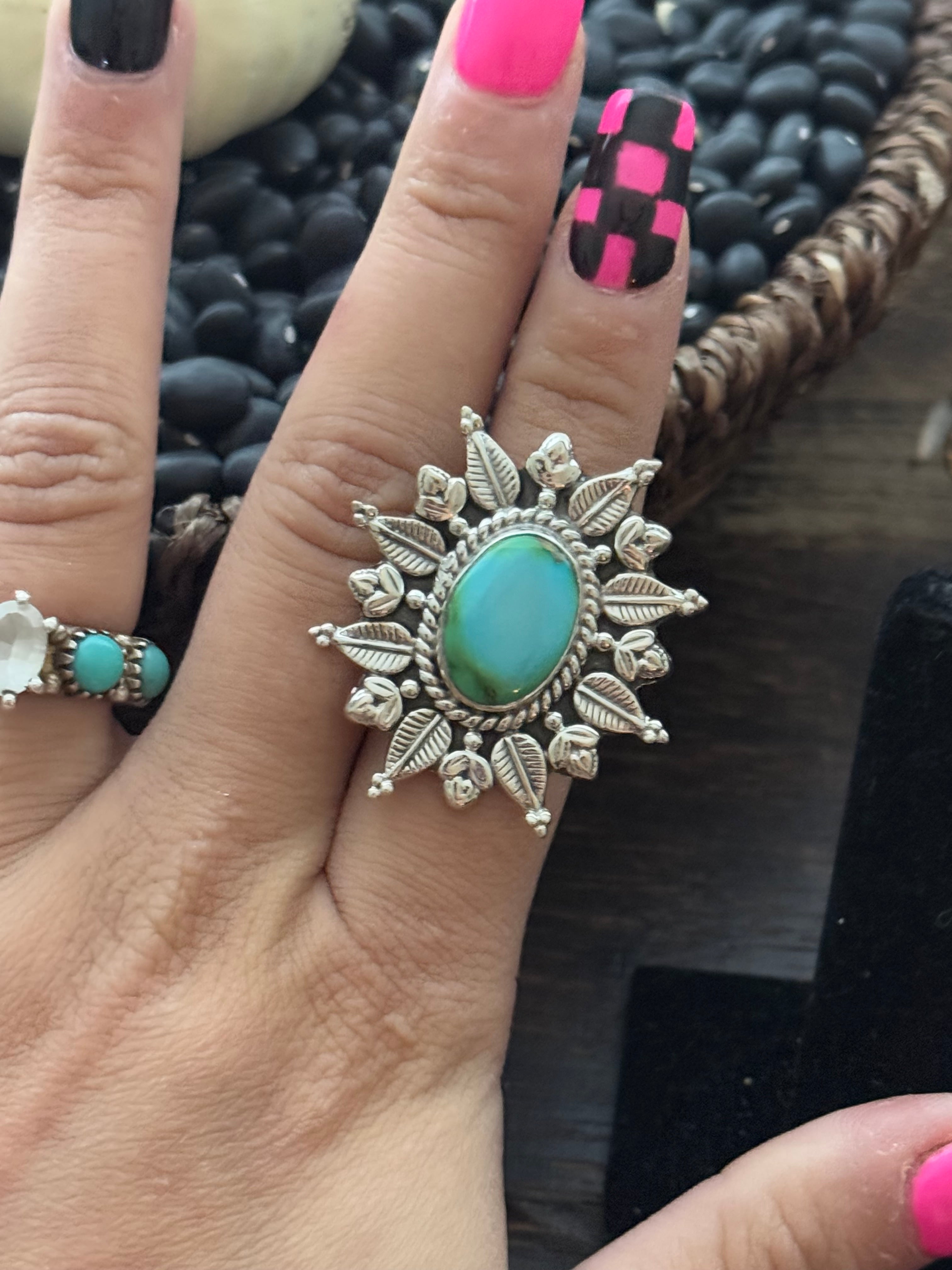 Southwest Handmade Sonoran Mountain Turquoise & Sterling Silver Adjustable Ring