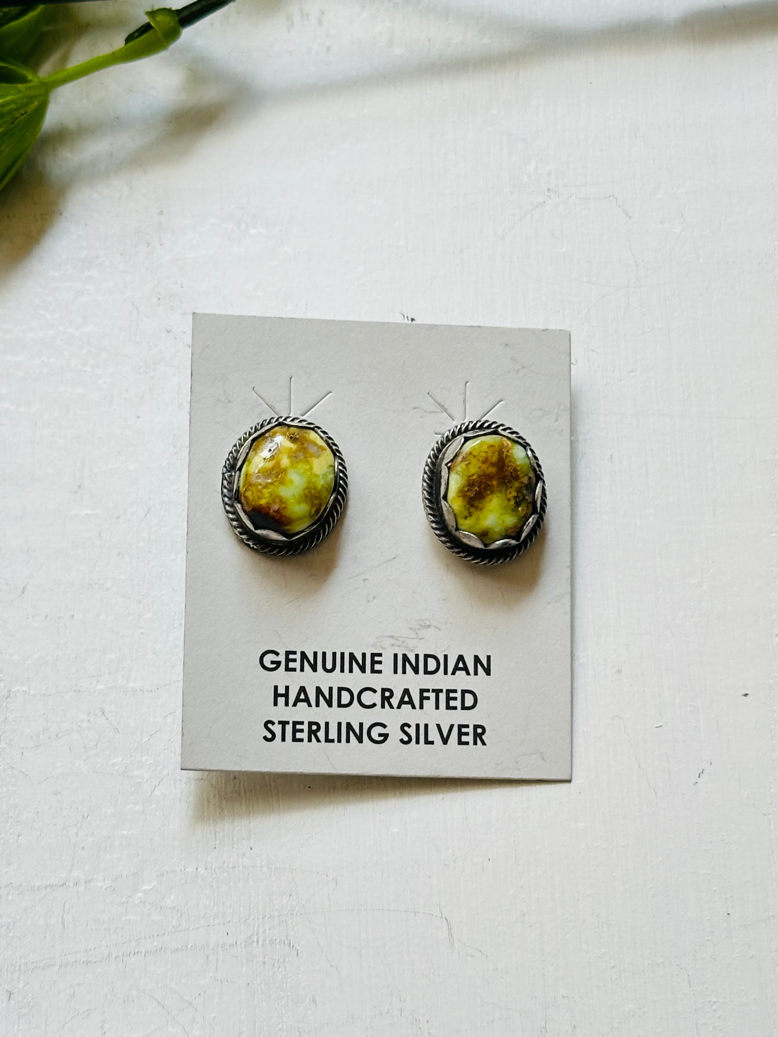 Timothy Yazzie Palomino Variscite & Sterling Silver Post Earrings