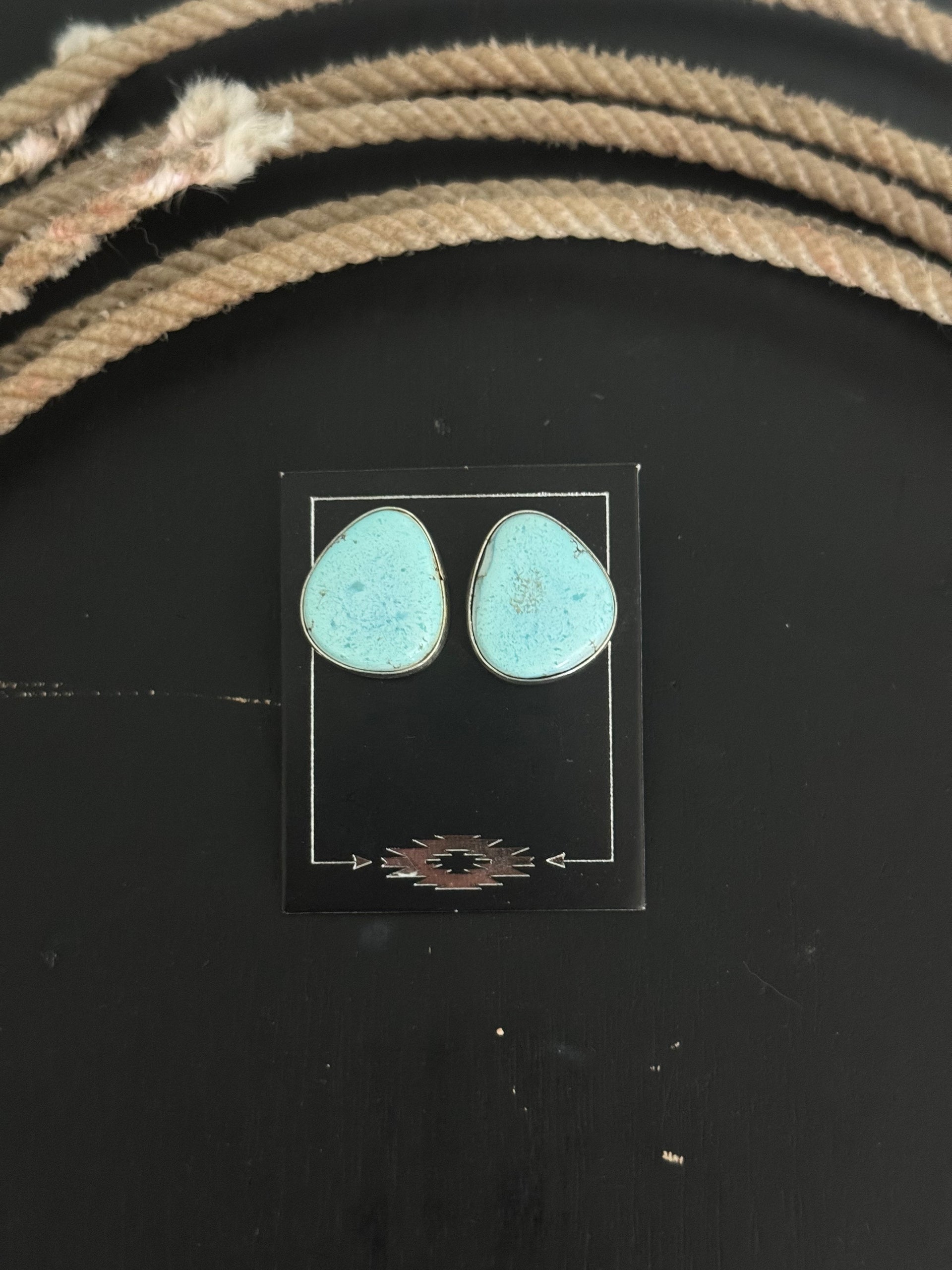 Navajo Made Golden Hills Turquoise & Sterling Silver Post Earrings