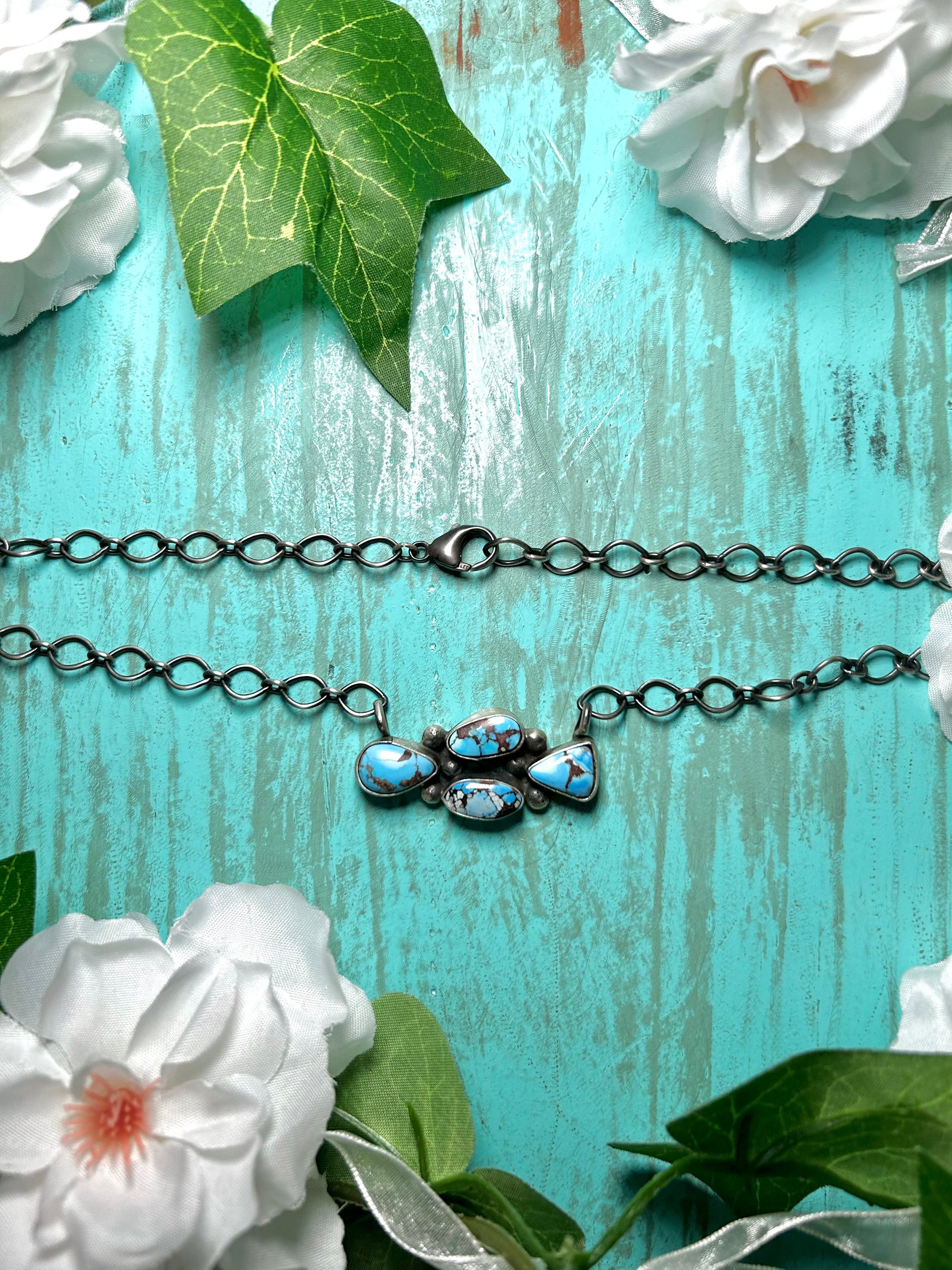 Navajo Made Golden Hill Turquoise & Sterling Silver Necklace