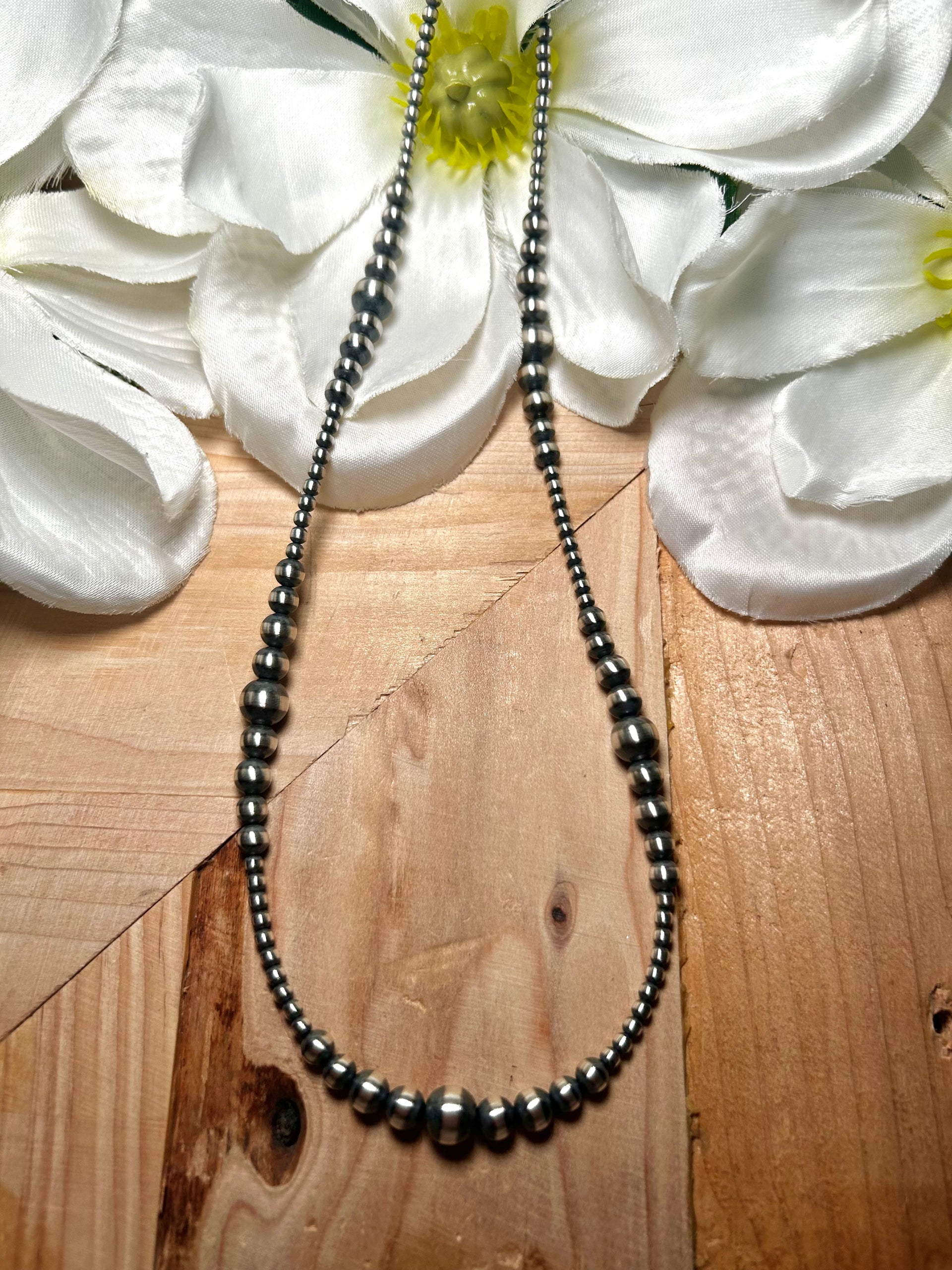 Navajo Made Strung Graduated Sterling Silver Necklace