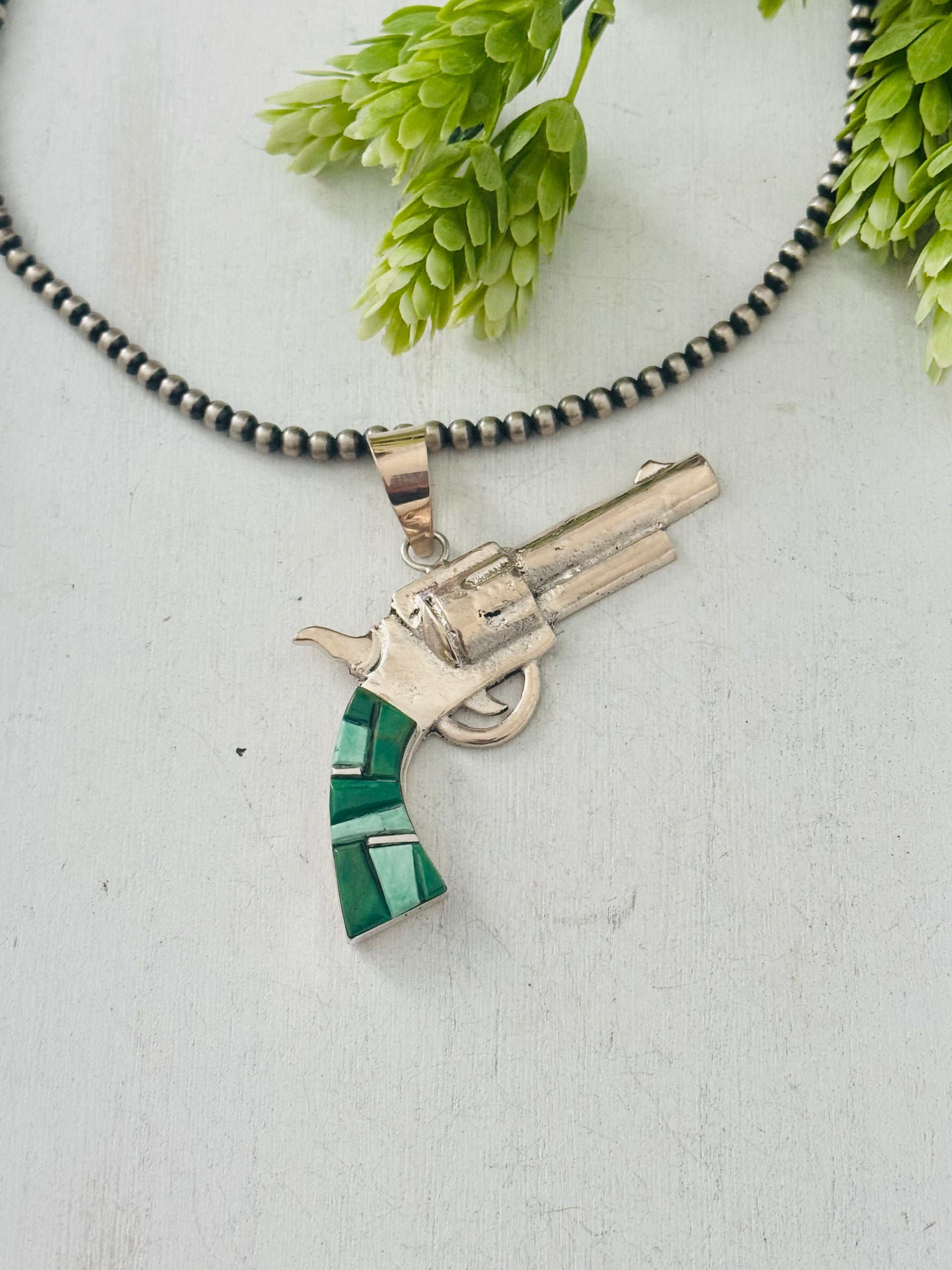 Bobby Mannelito Multi Stone & Sterling Silver Pistol Pendant