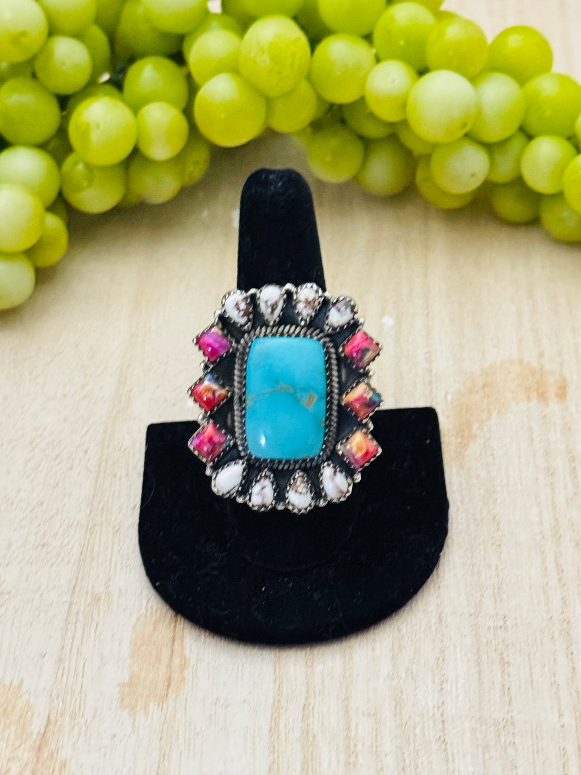 Southwest Handmade Multi Stone & Sterling Silver Adjustable Cluster Ring