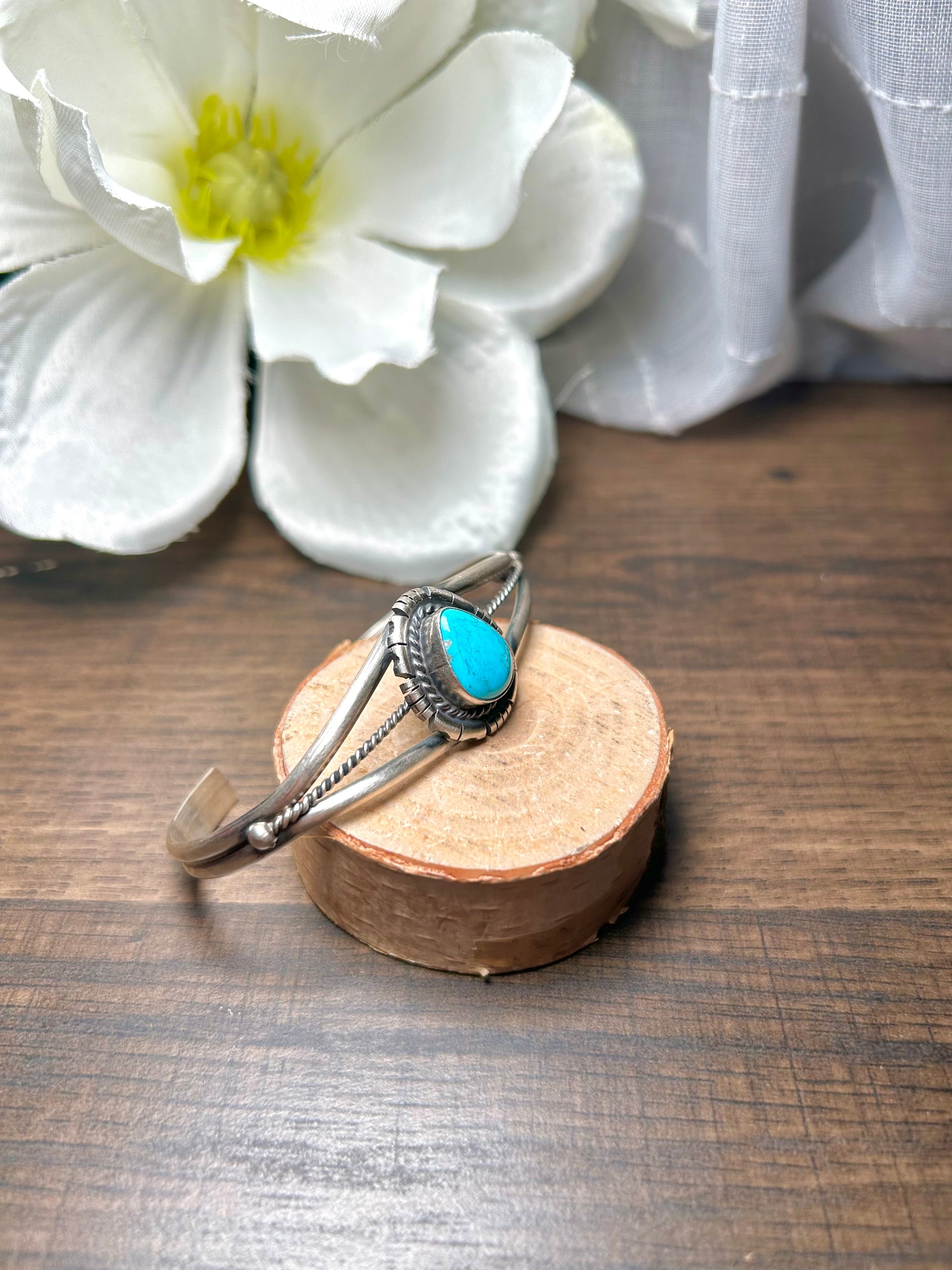 Navajo Made Kingman Turquoise & Sterling Silver Cuff Bracelet