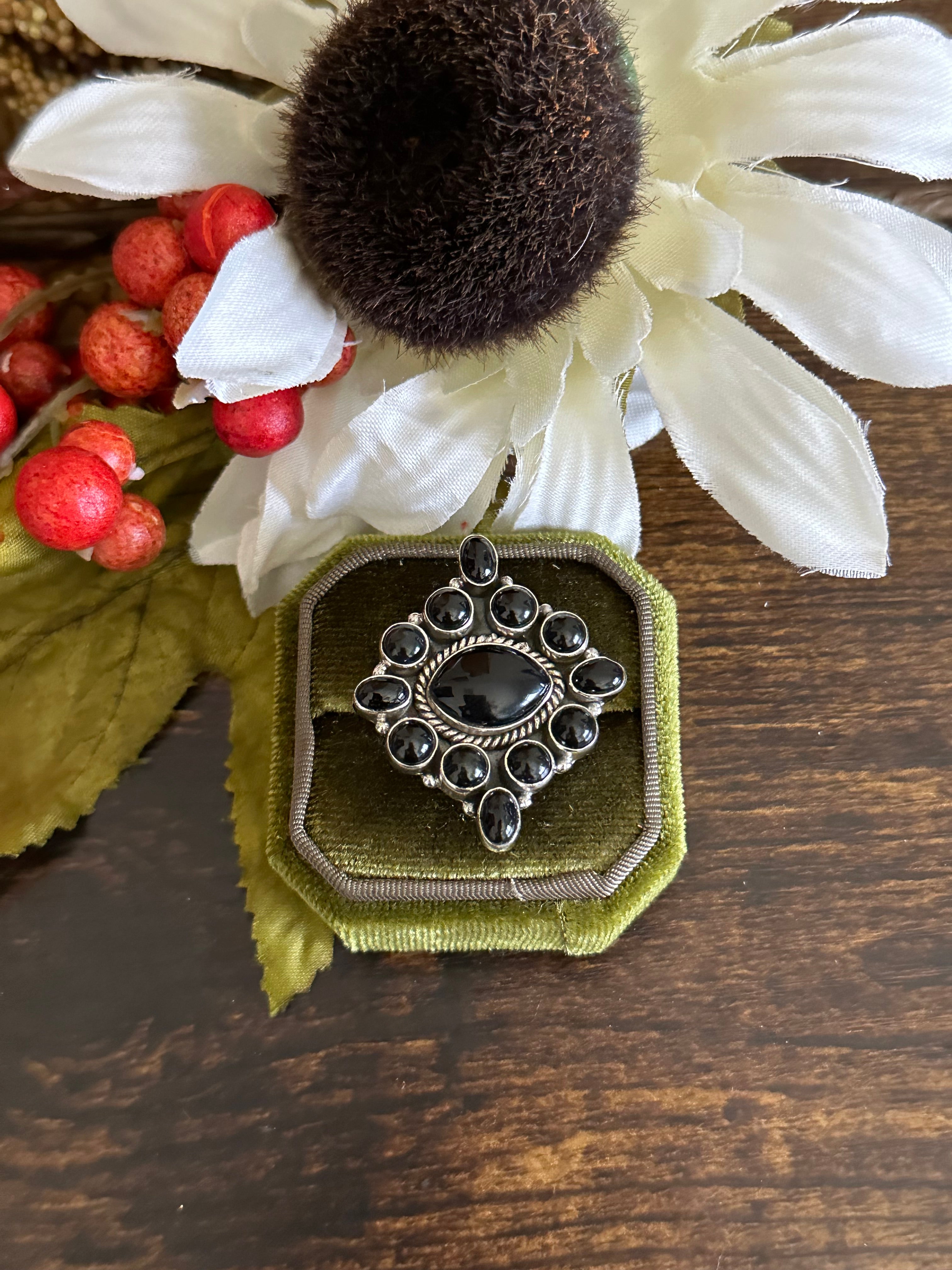 Southwest Handmade Onyx & Sterling Silver Adjustable Ring