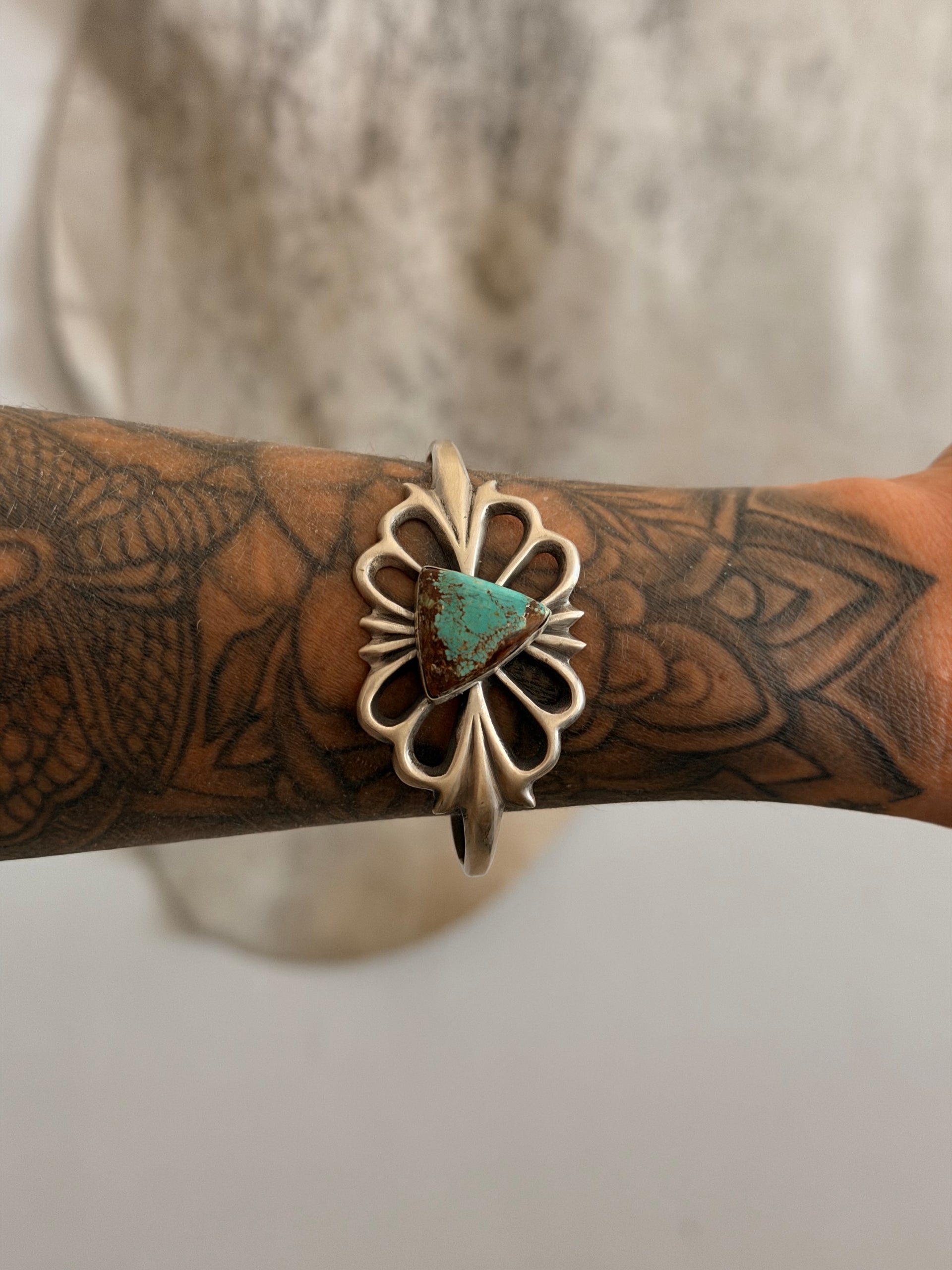 Navajo Made Mine 8 Turquoise & Sterling Silver Cuff Bracelet