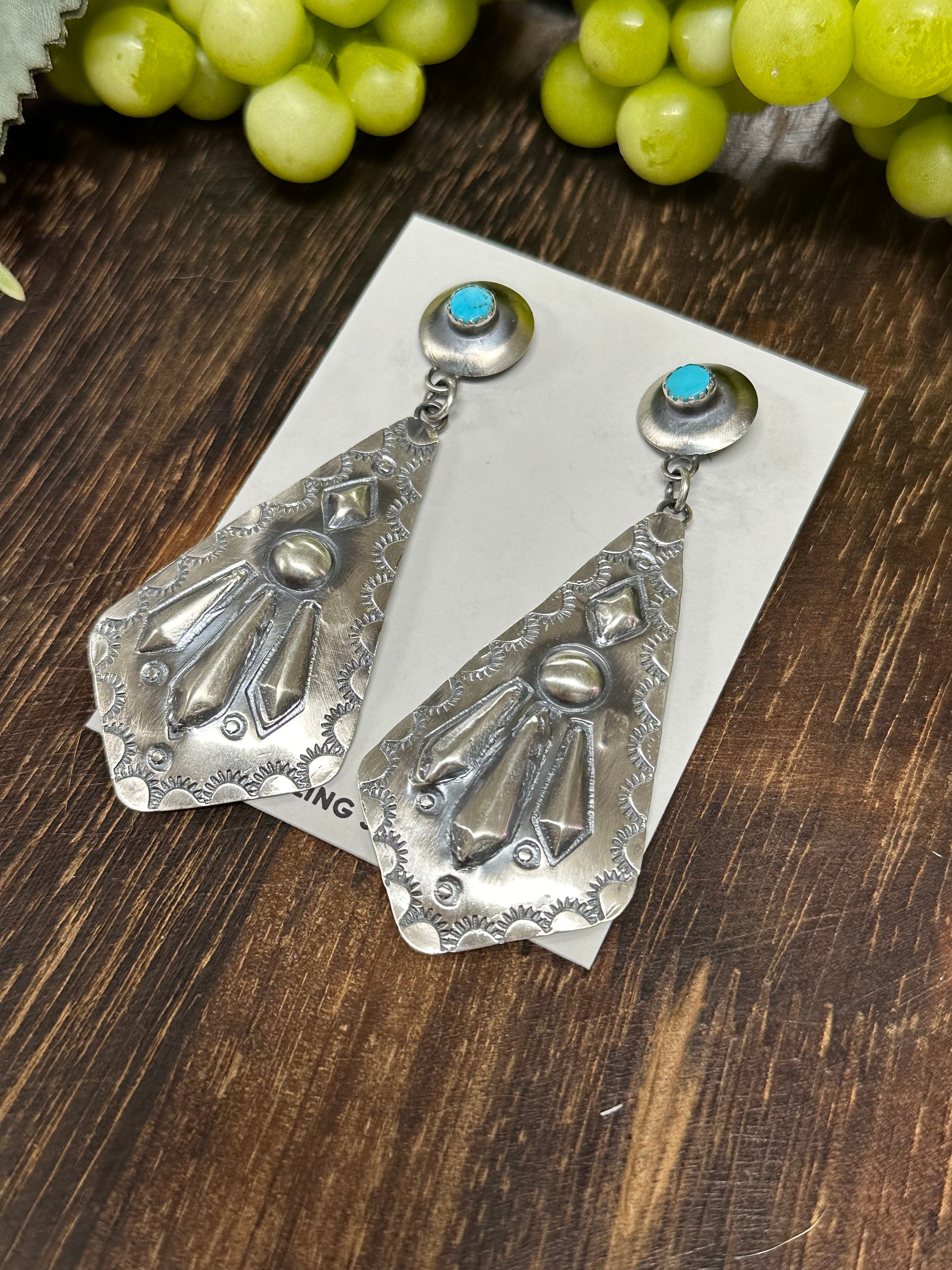 Tonya Yazzie Kingman Turquoise & Sterling Silver Post Dangle Earrings