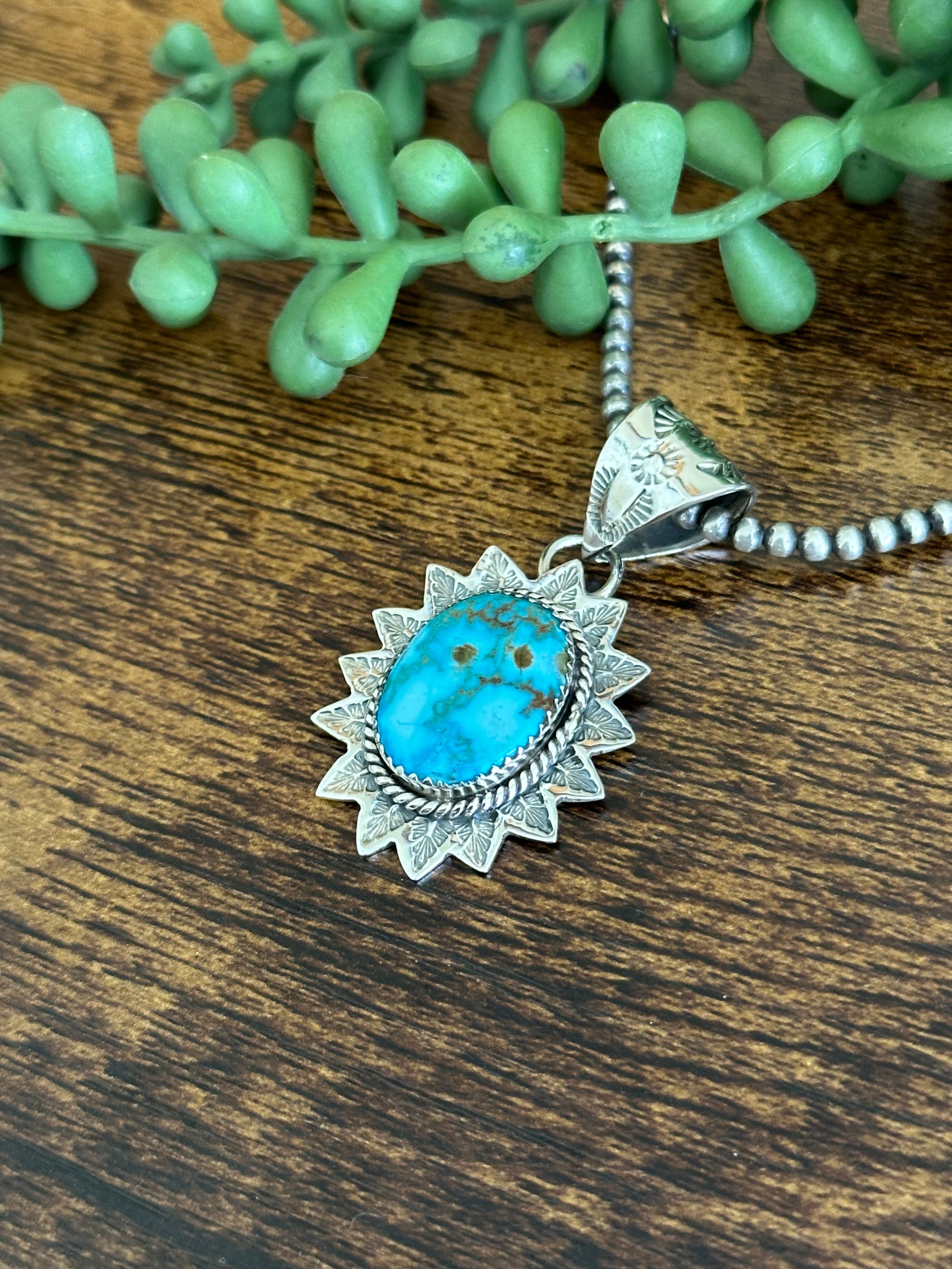 Southwest Handmade Kingman Turquoise & Sterling Silver Pendant