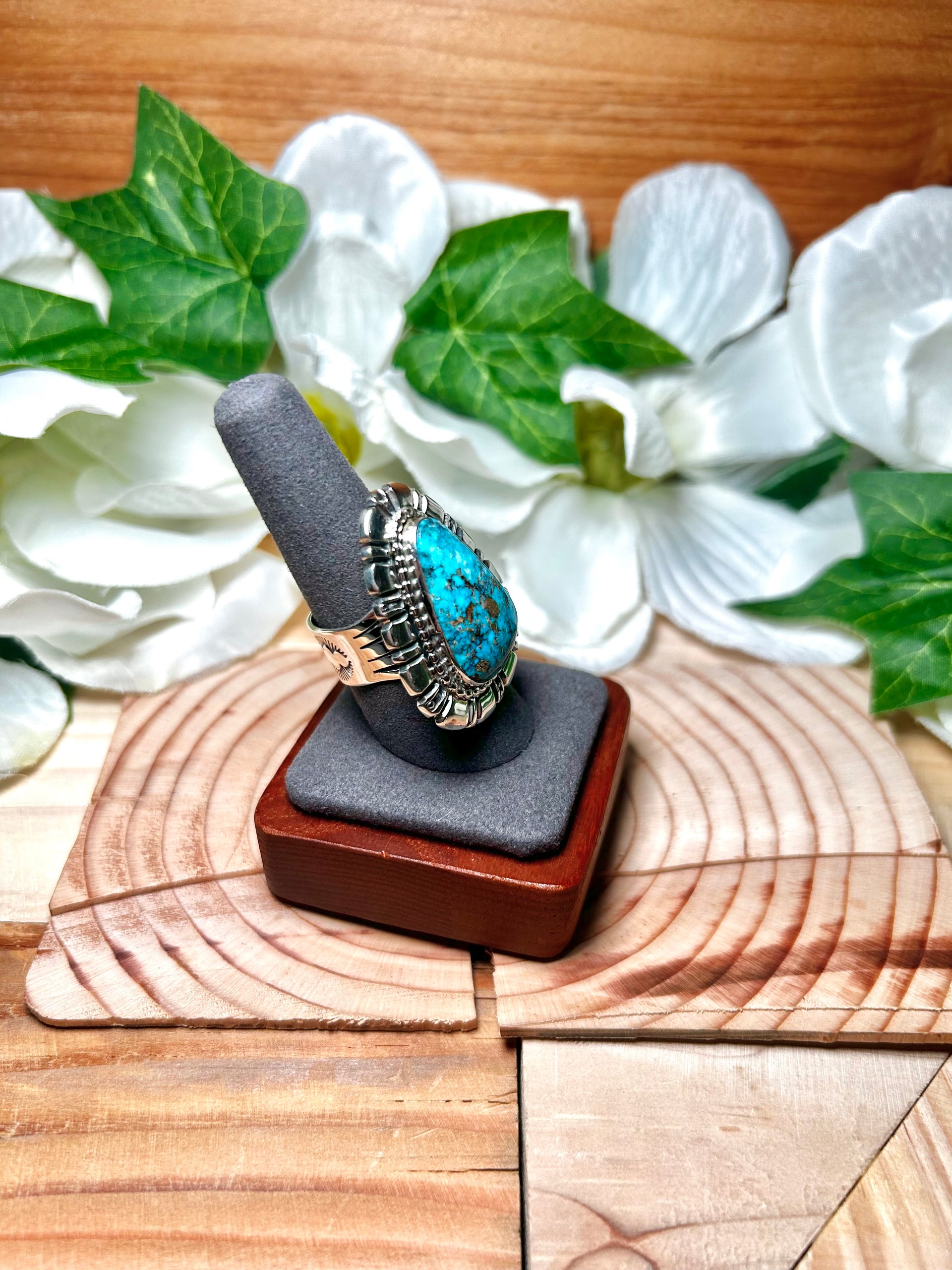 Navajo Made Royston Turquoise & Sterling Silver Ring Size 9