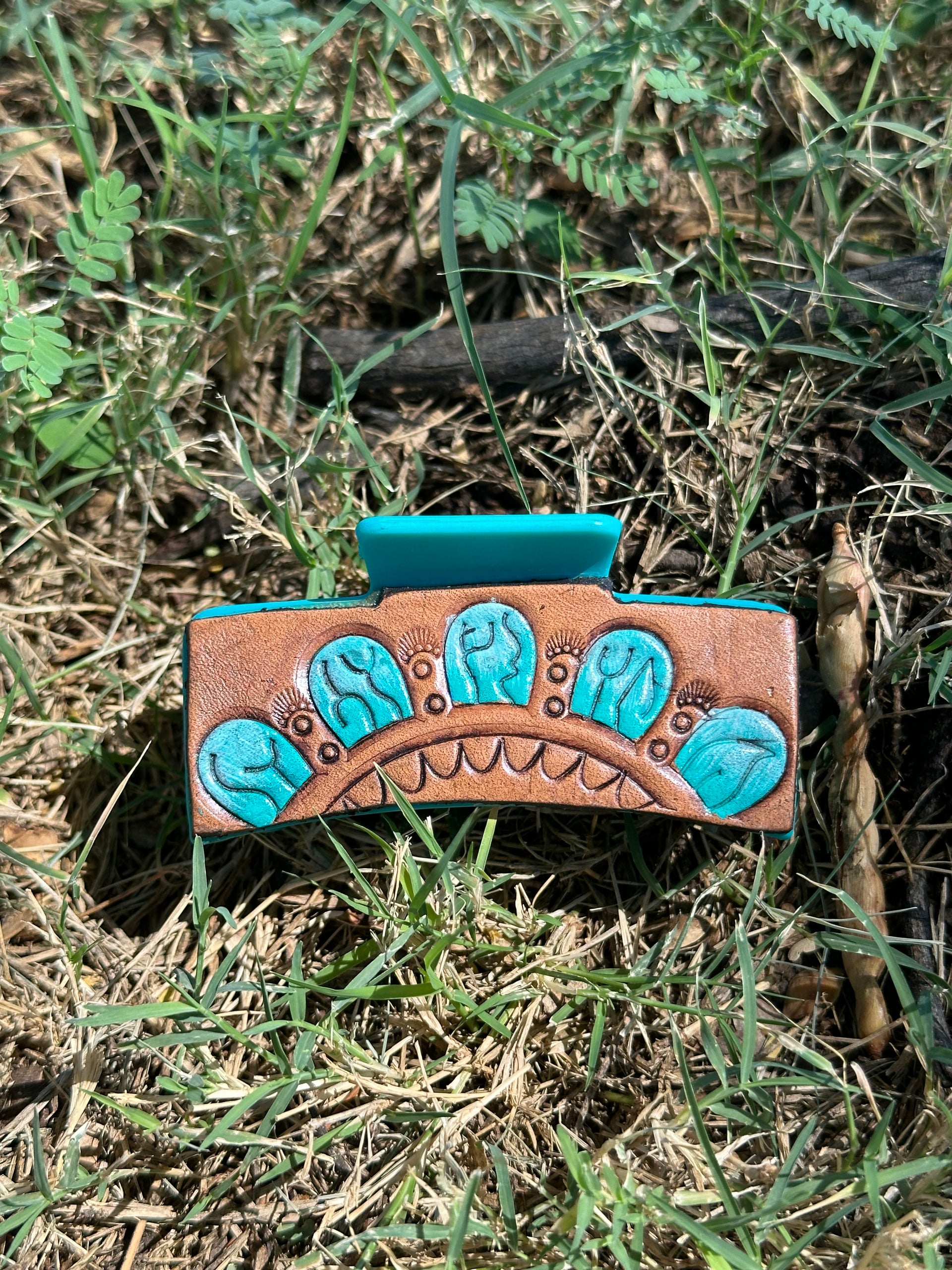 Genuine Tooled Leather Hair Clip