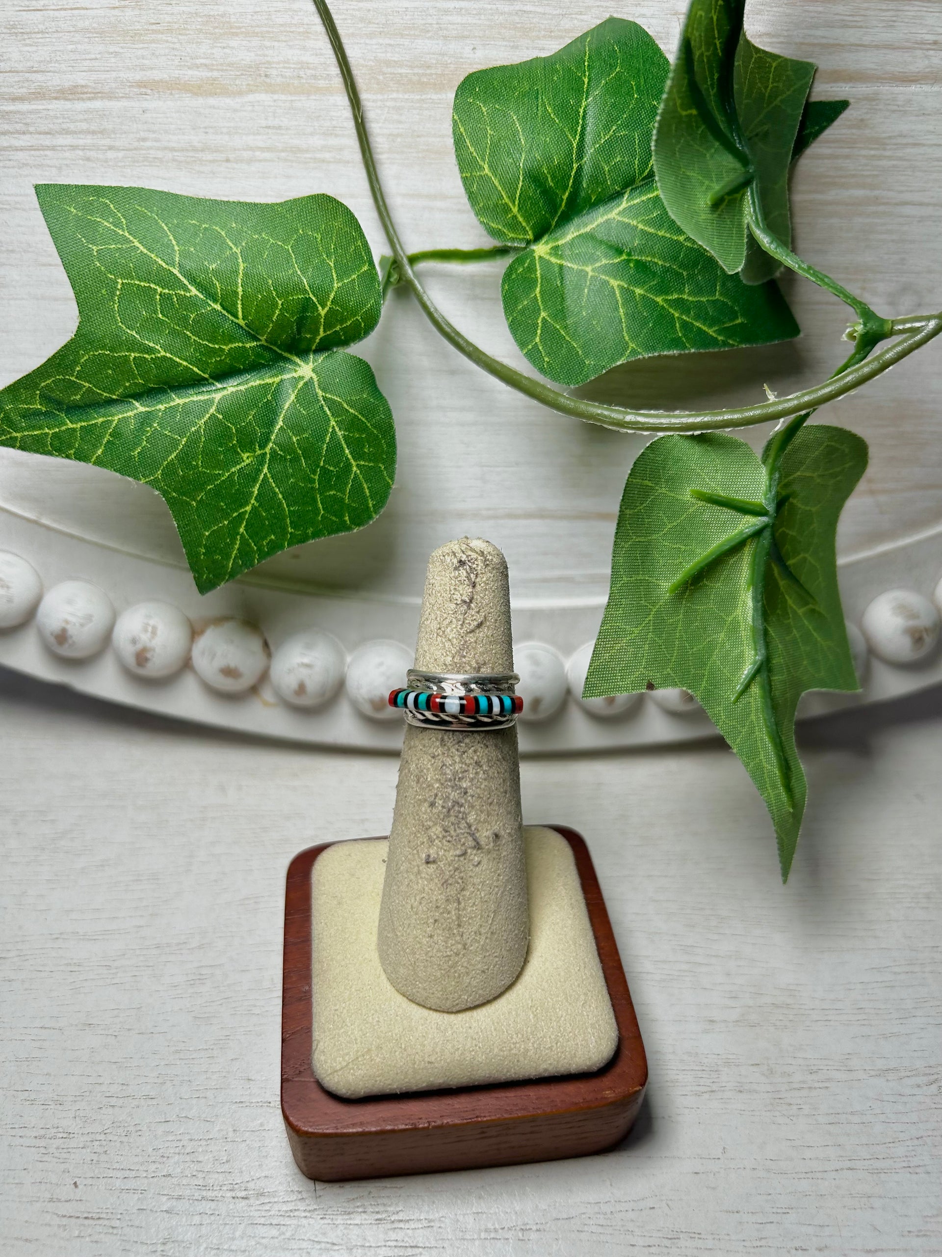 Zuni Multi Stone & Sterling Silver Ring Size 4.75