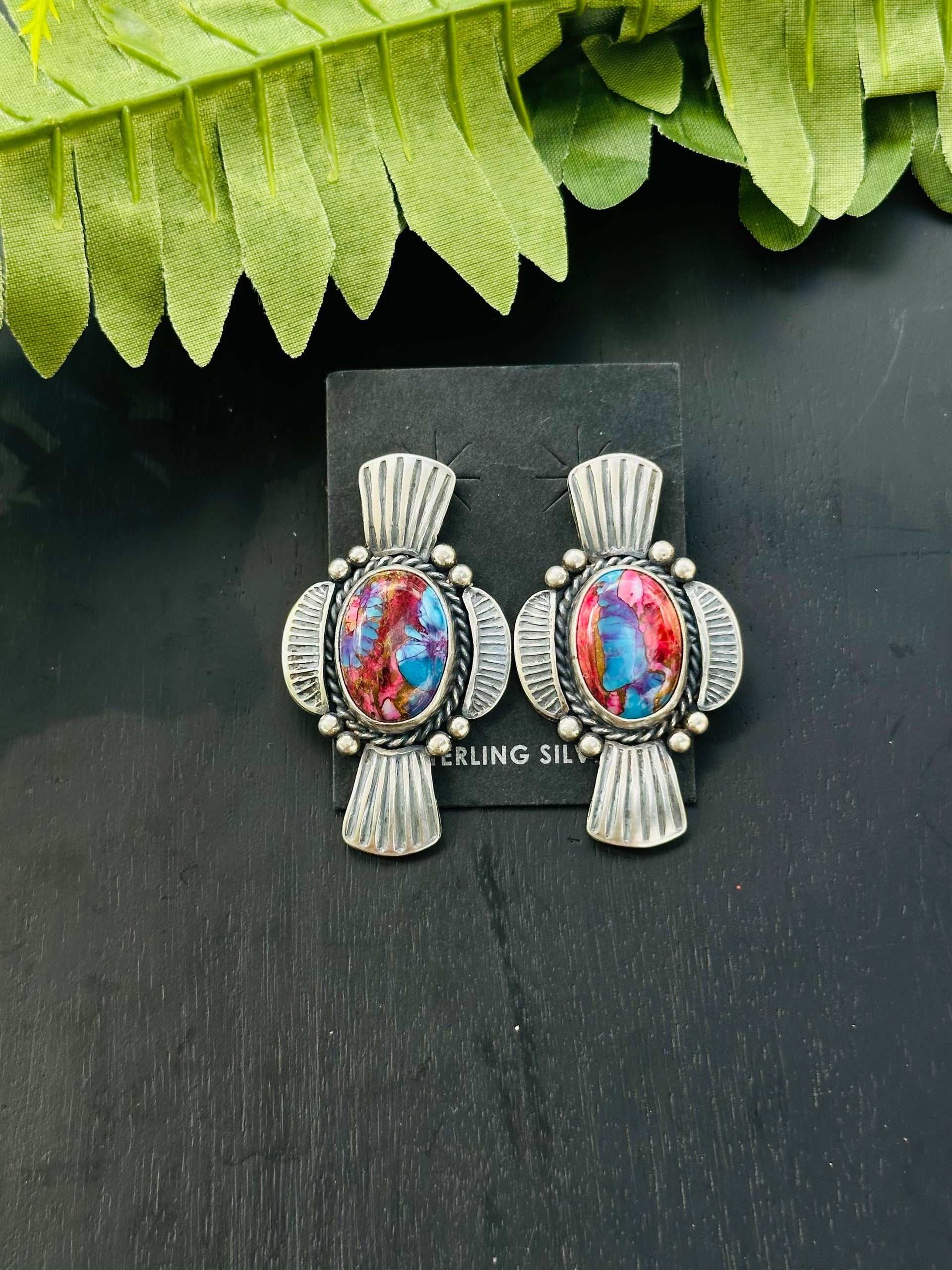 Larry Kaye Mohave Turquoise & Sterling Silver Post Dangle Earrings
