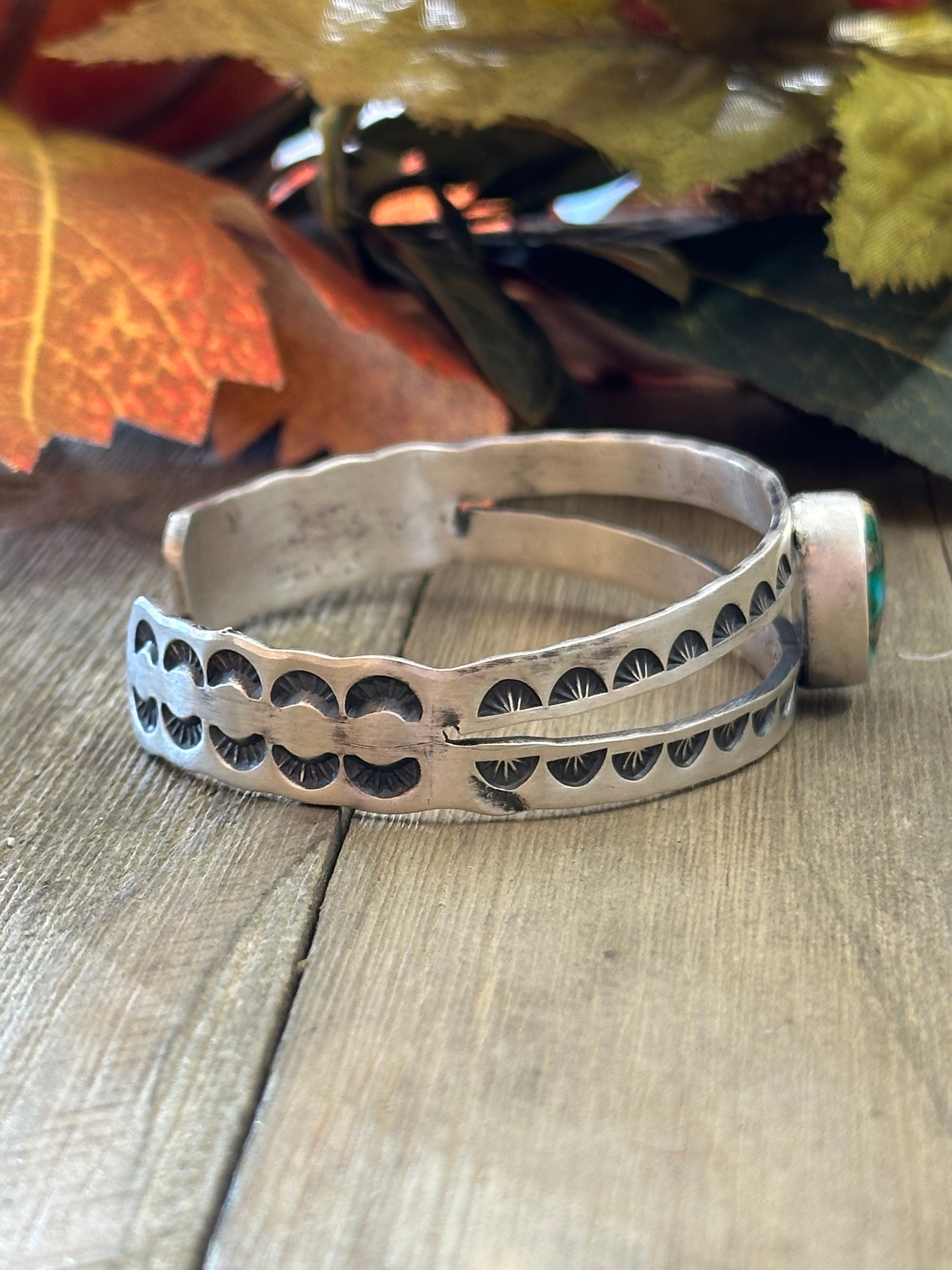 Navajo Made Sonoran Mountain Turquoise & Sterling Silver Cuff Bracelet.