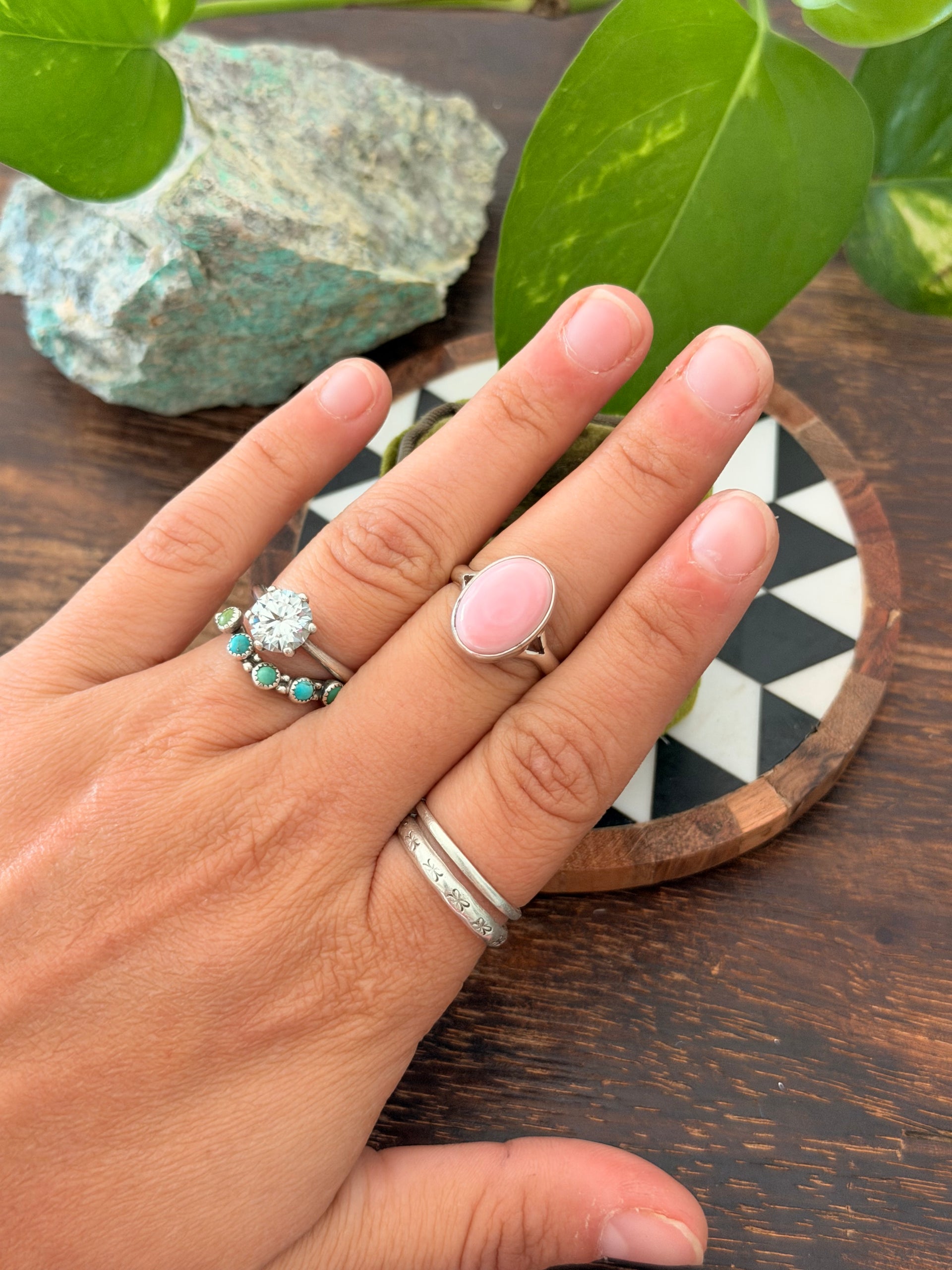 Navajo Made Pink Conch & Sterling Silver Ring
