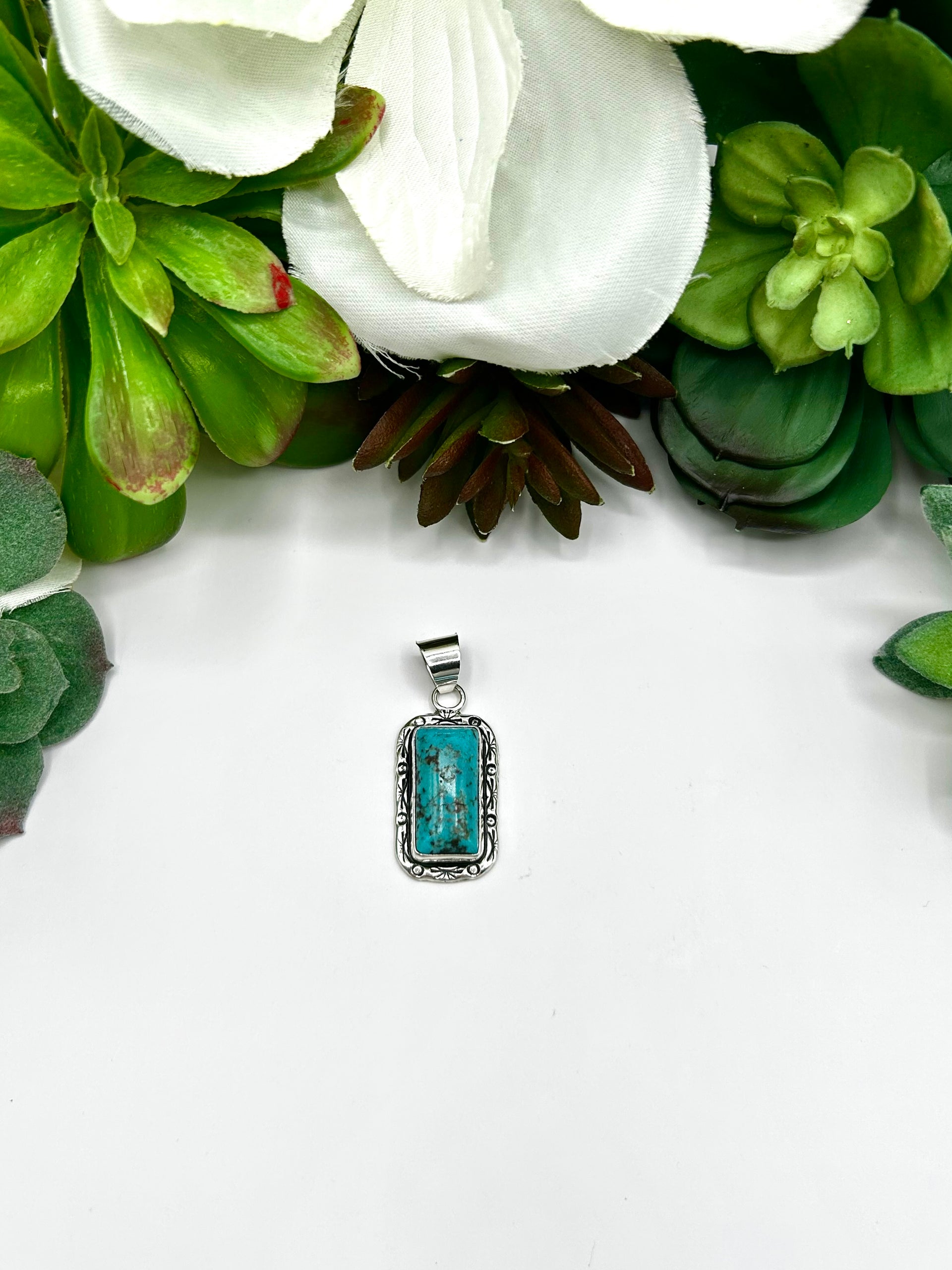 Navajo Made Kingman Turquoise & Sterling Silver Pendant