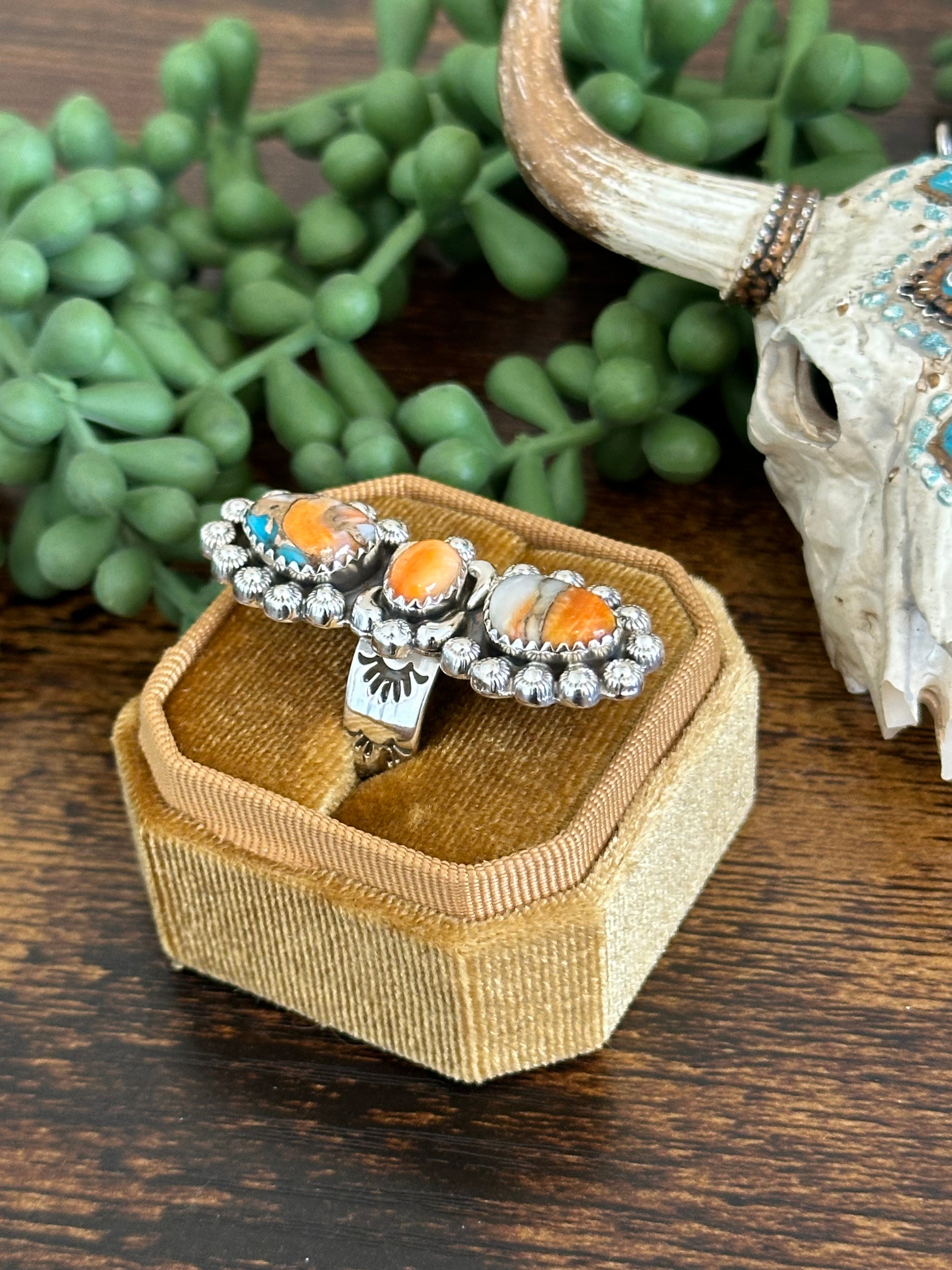 Southwest Handmade Mohave Turquoise & Sterling Silver Adjustable Ring