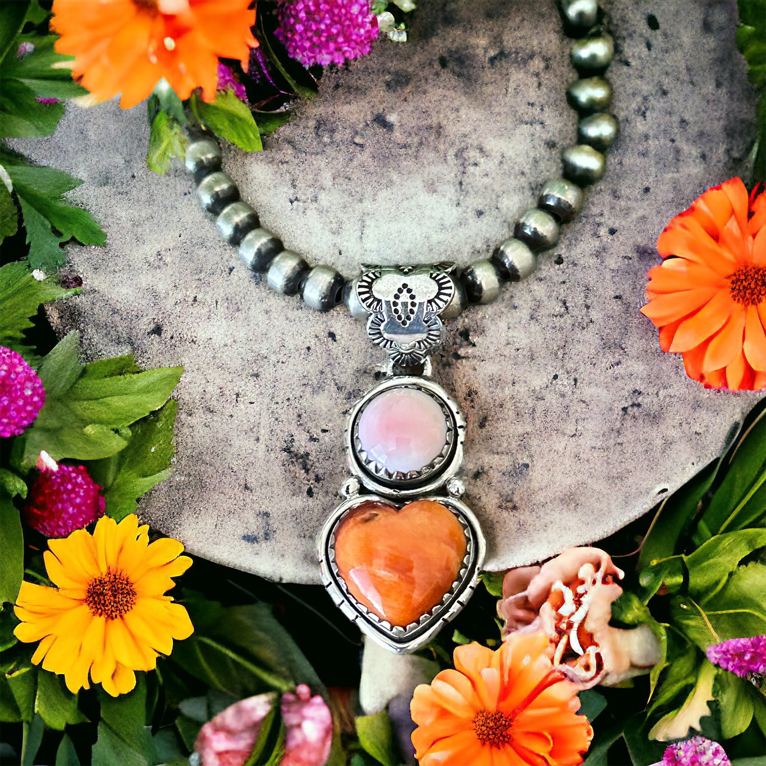 Tony Yazzie Multi Stone & Sterling Silver Heart Pendant