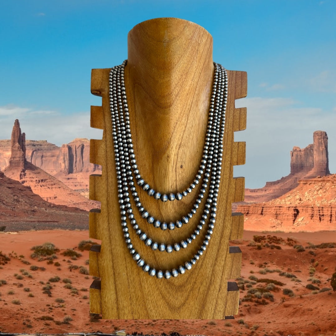 Navajo Strung Sterling Silver Geaduated Pearls Beaded Necklace