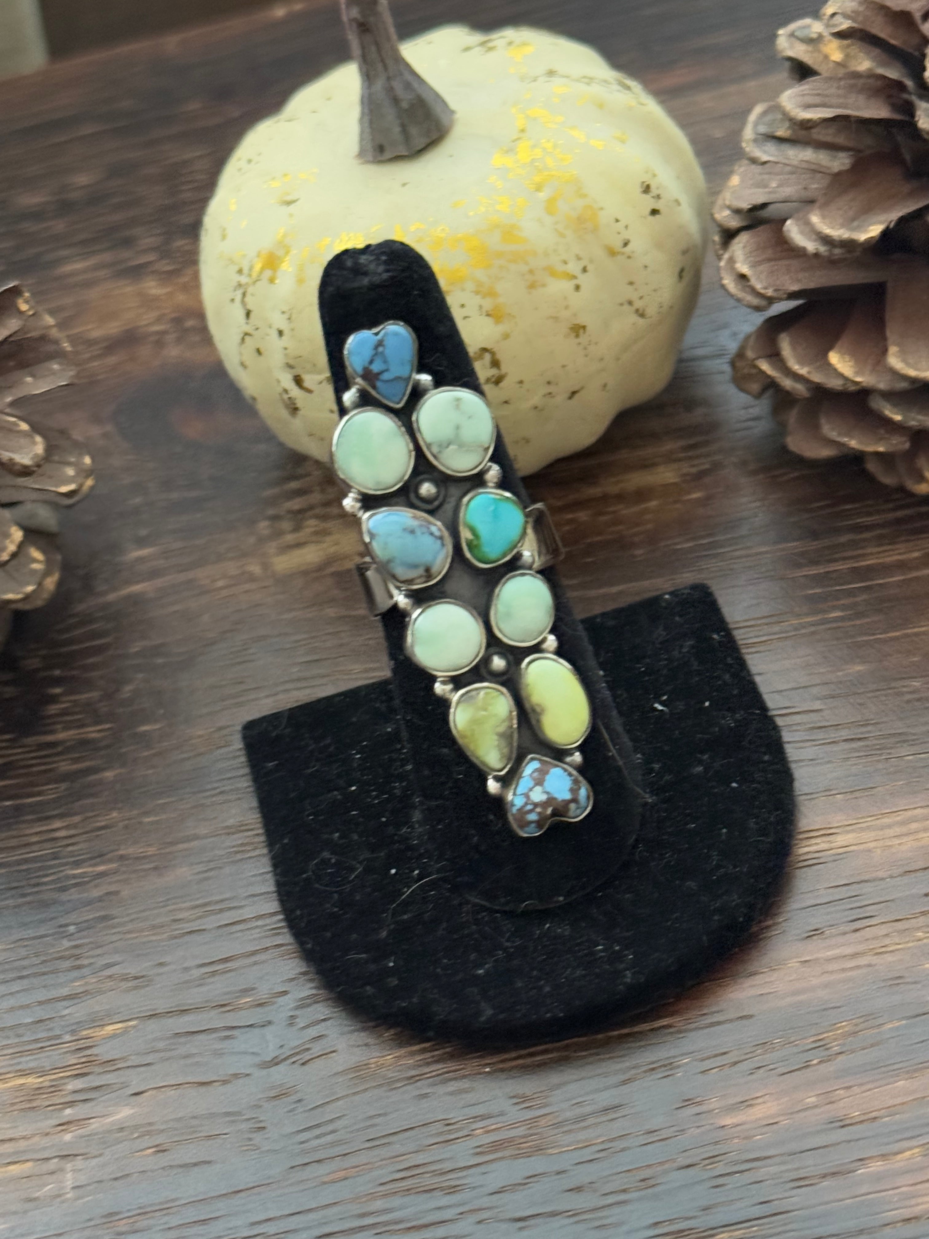 Southwest Handmade Multi Stone & Sterling Silver Adjustable Ring