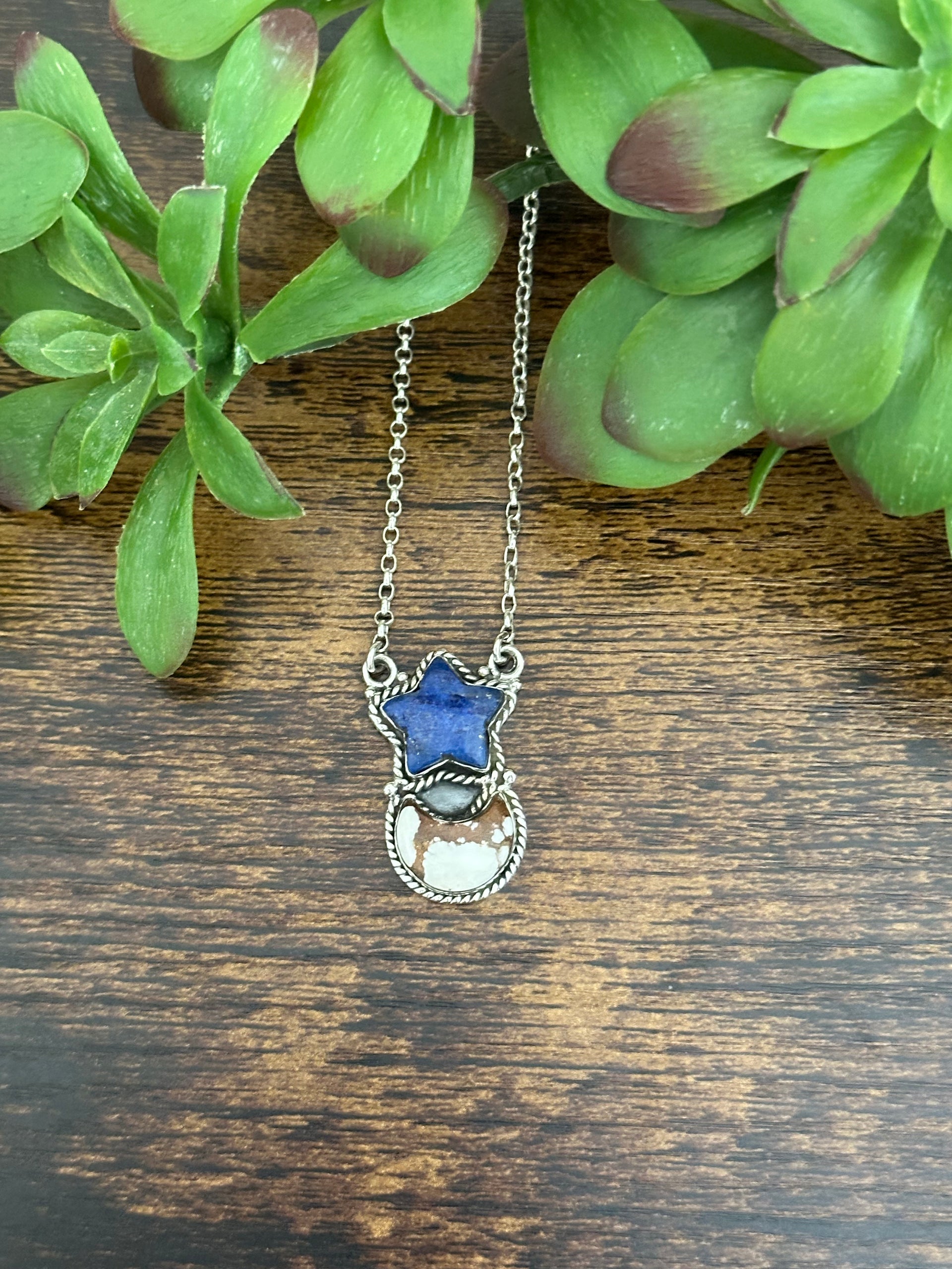 Southwest Handmade Multi Stone & Sterling Silver Moon Star Necklace
