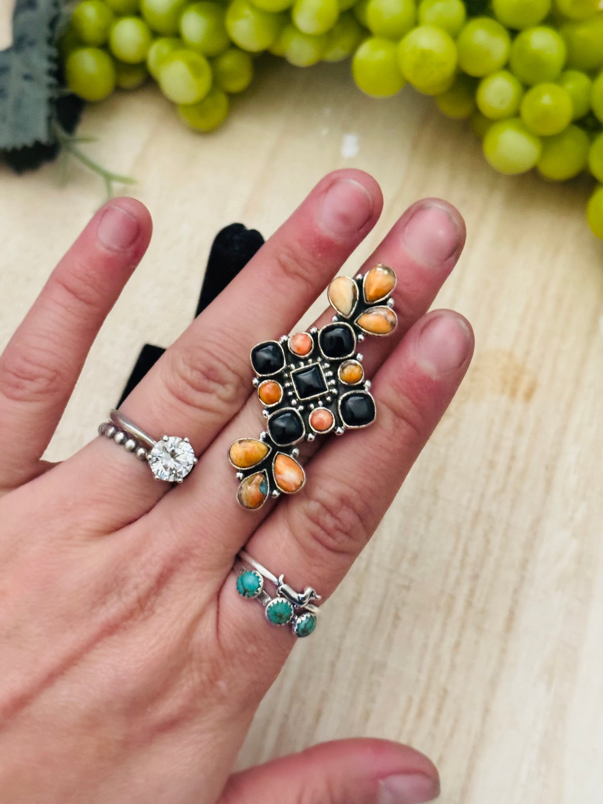 Southwest Handmade Multi Stone & Sterling Silver Adjustable Cluster Ring